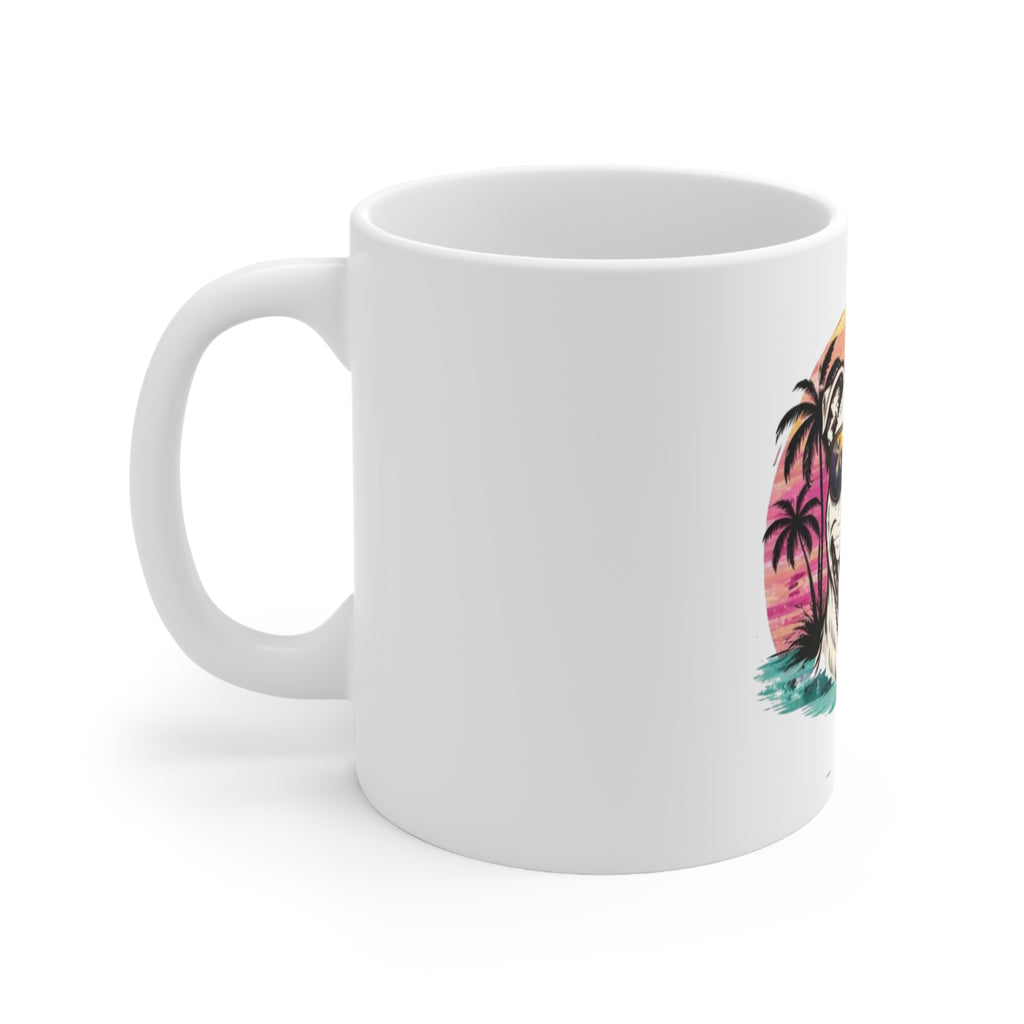 Retro Beach Dog Coffee Mug — Happy Pup with Sunglasses, 11oz & 15oz