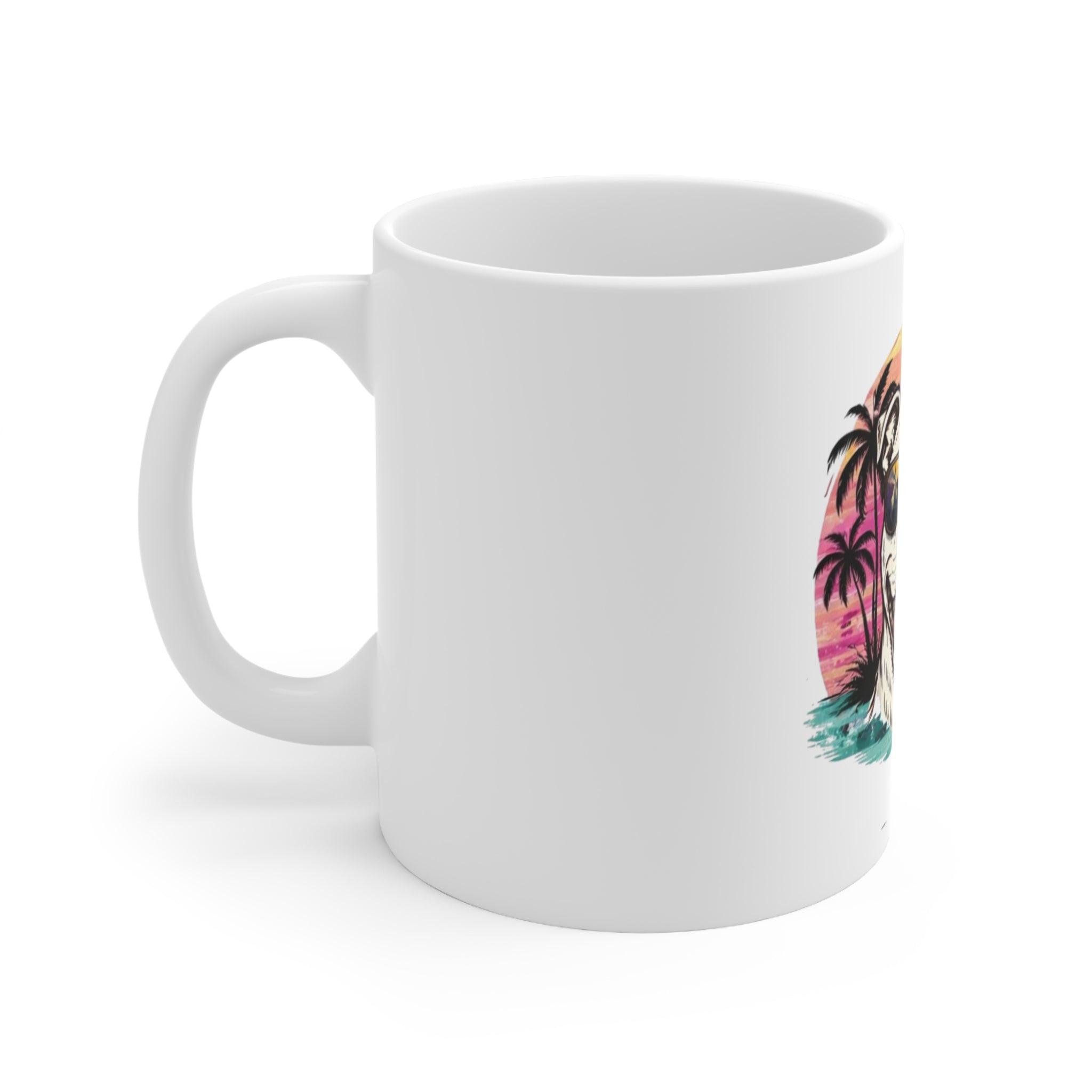 Retro Beach Dog Coffee Mug — Happy Pup with Sunglasses, 11oz & 15oz