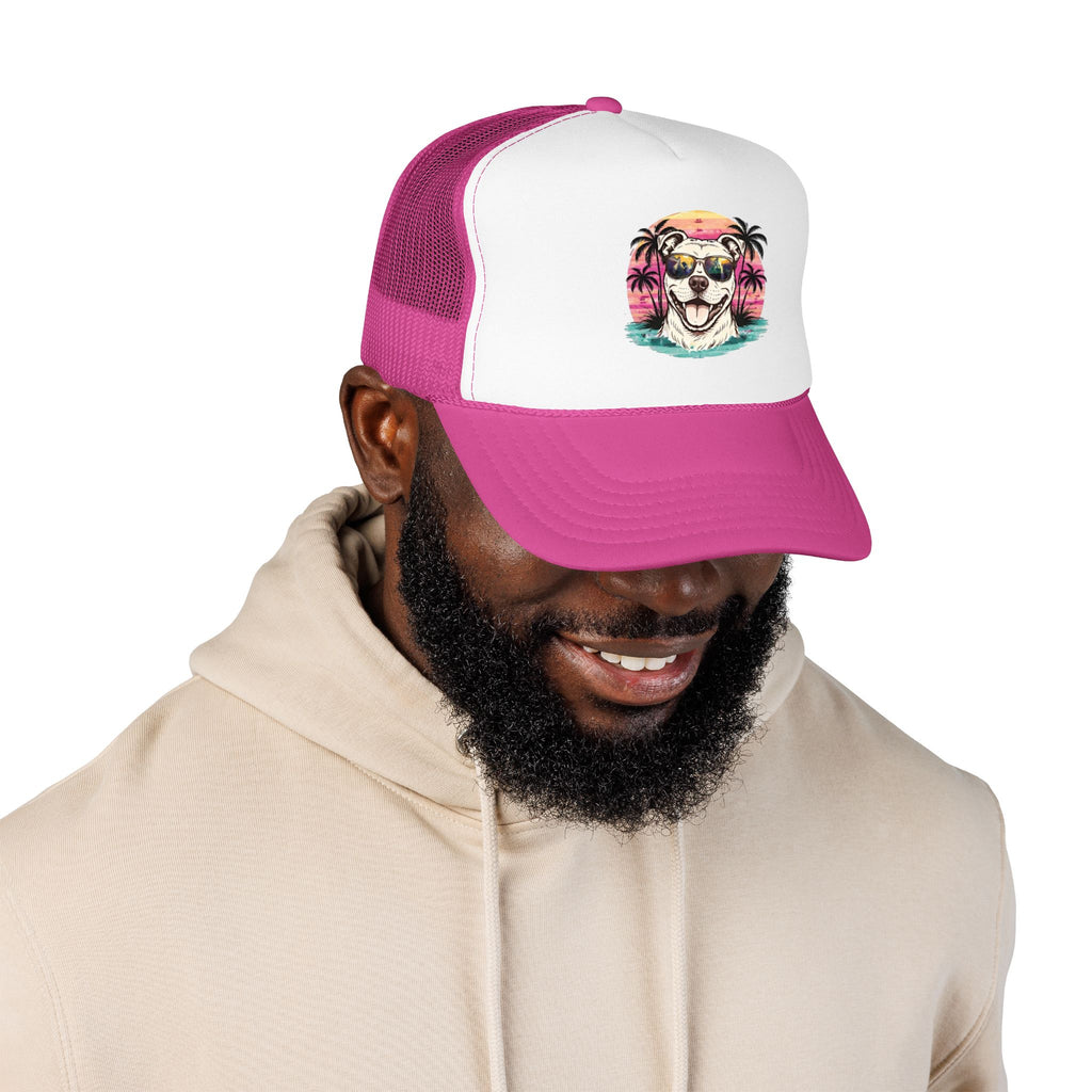 Trucker Hat - Retro Surf Dog with Sunglasses (Beach Vibes)