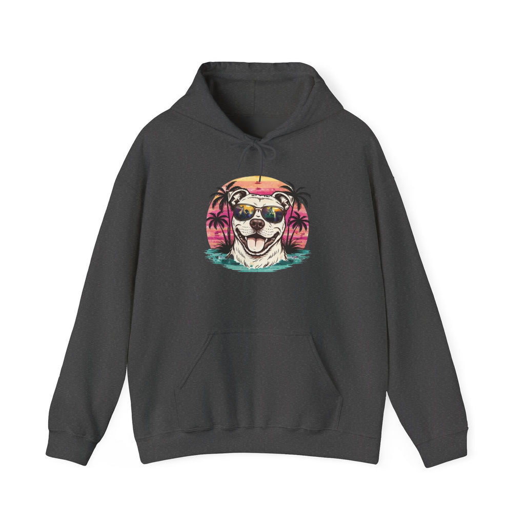 Dog Sunset Hoodie — Cool Pup with Sunglasses Tropical Beach Design