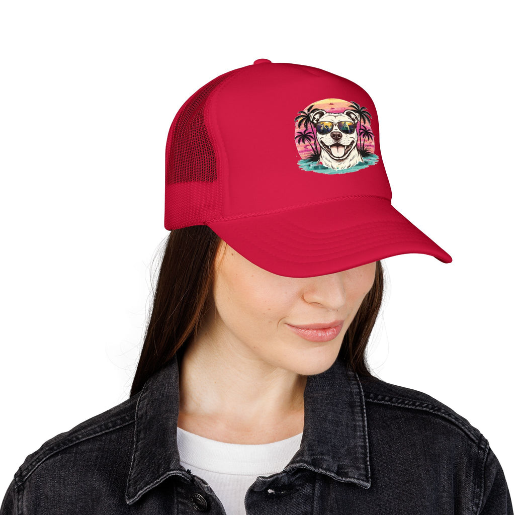 Trucker Hat - Retro Surf Dog with Sunglasses (Beach Vibes)