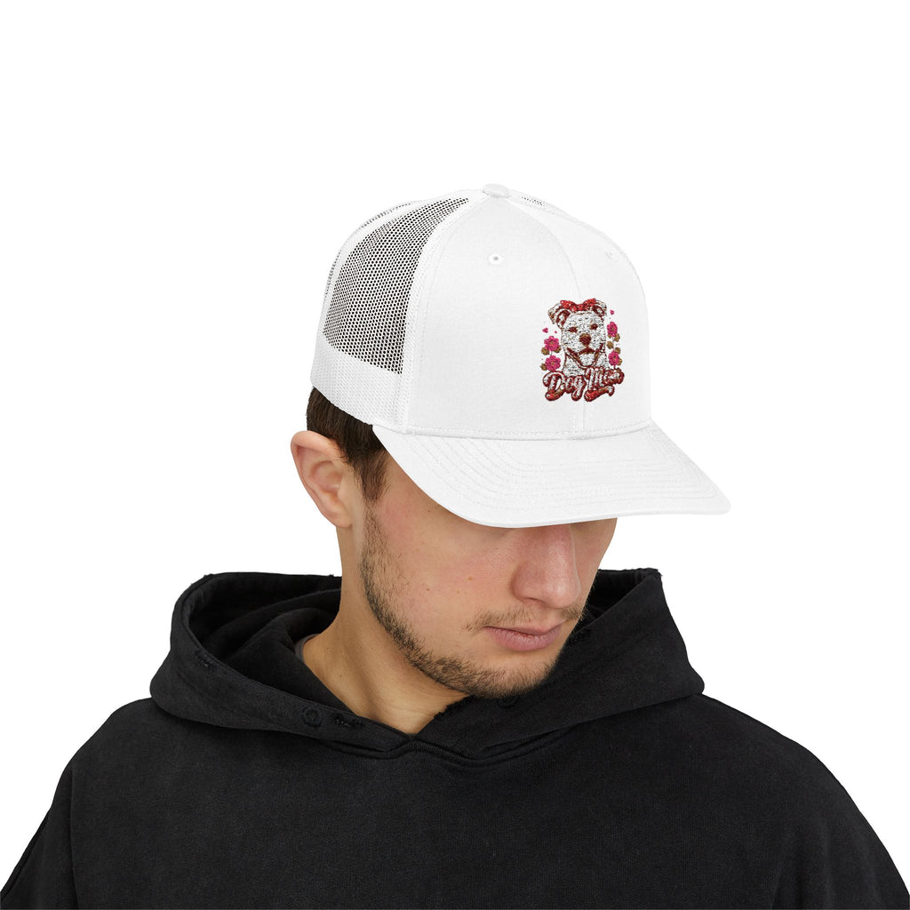 Trucker Cap — Floral Teddy 'Dog Mom' Embroidered Snapback