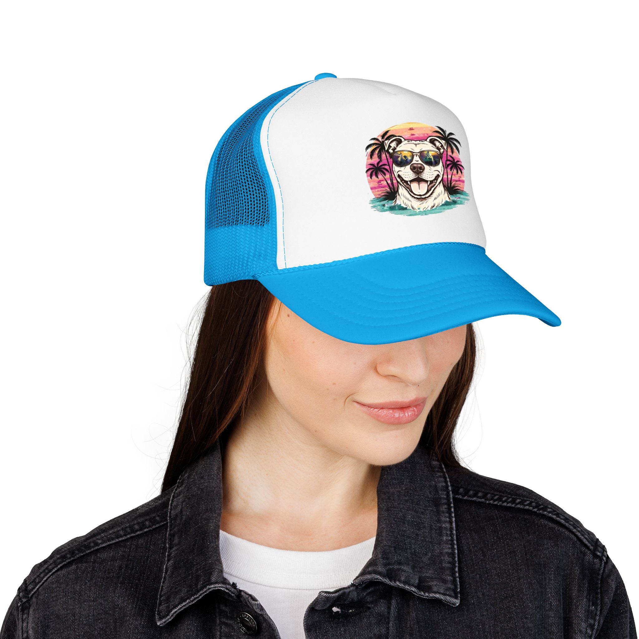 Trucker Hat - Retro Surf Dog with Sunglasses (Beach Vibes)
