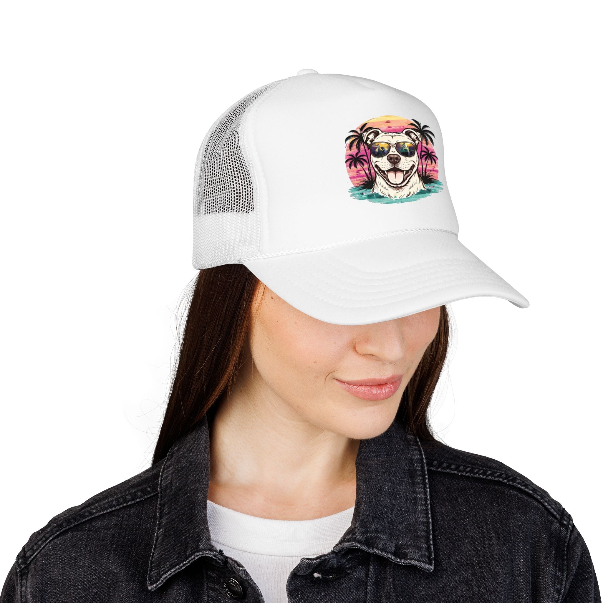 Trucker Hat - Retro Surf Dog with Sunglasses (Beach Vibes)