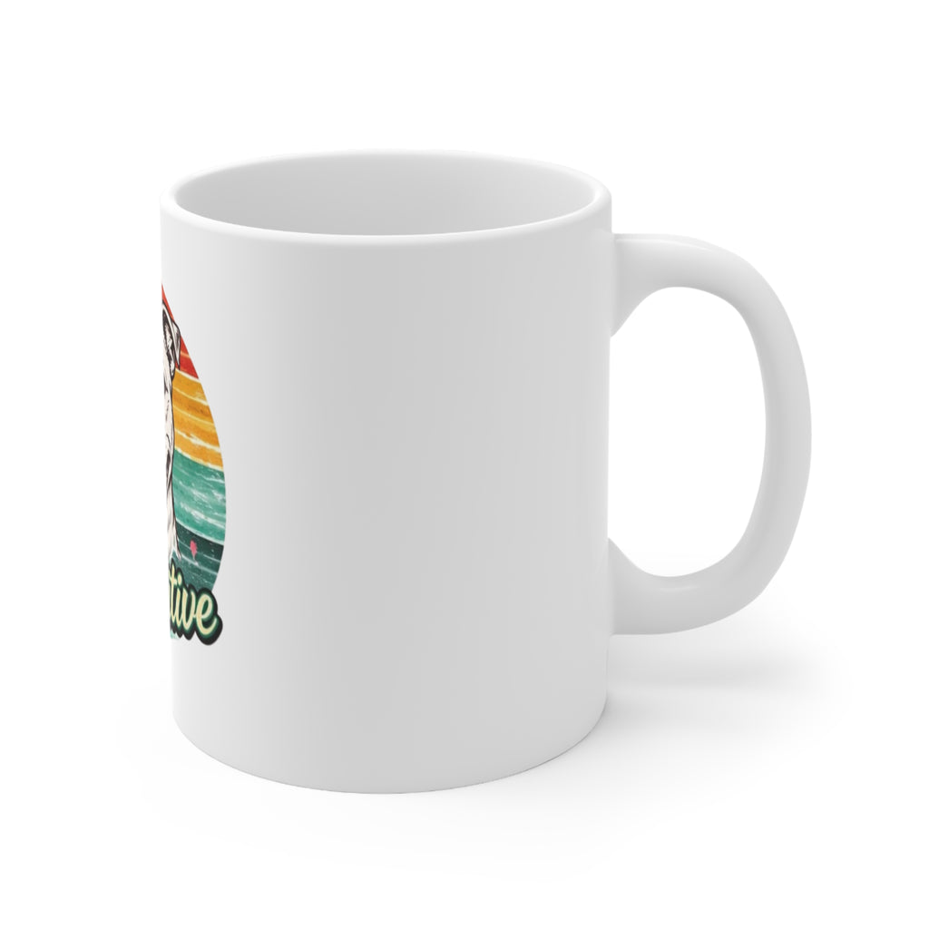 Stay Pawsitive Dog Mug — Retro Rainbow Ceramic Coffee Cup (11oz & 15oz)