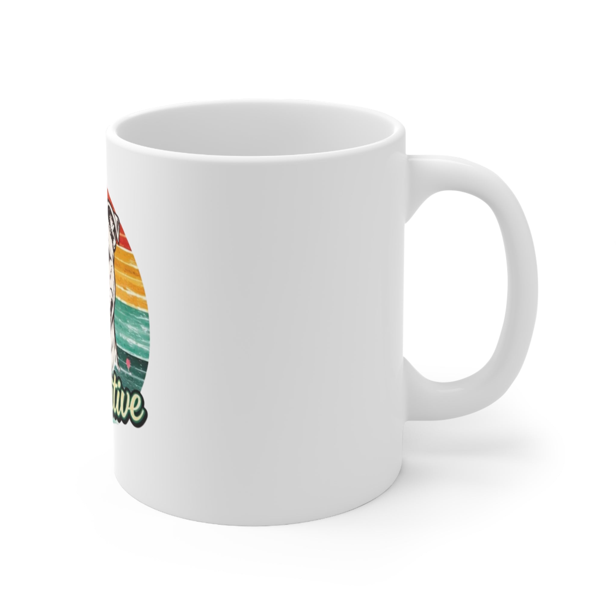 Stay Pawsitive Dog Mug — Retro Rainbow Ceramic Coffee Cup (11oz & 15oz)