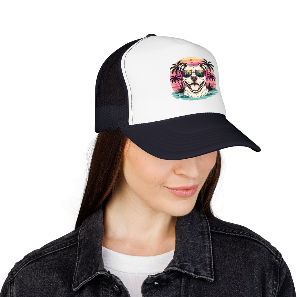 Trucker Hat - Retro Surf Dog with Sunglasses (Beach Vibes)