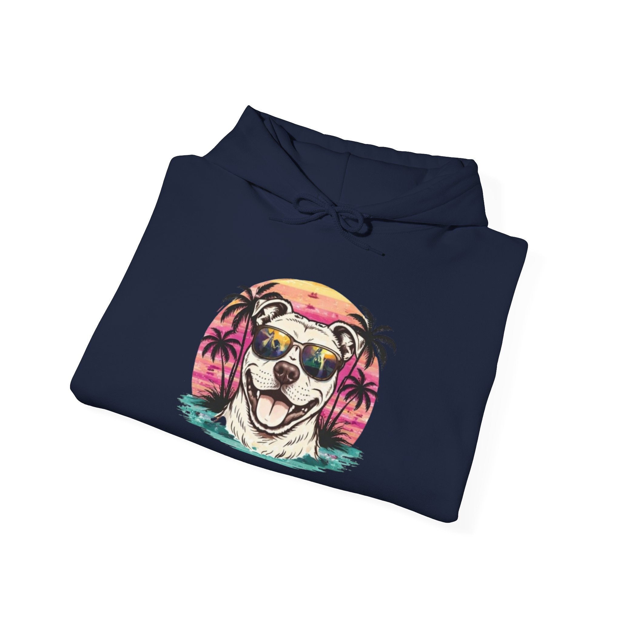 Dog Sunset Hoodie — Cool Pup with Sunglasses Tropical Beach Design