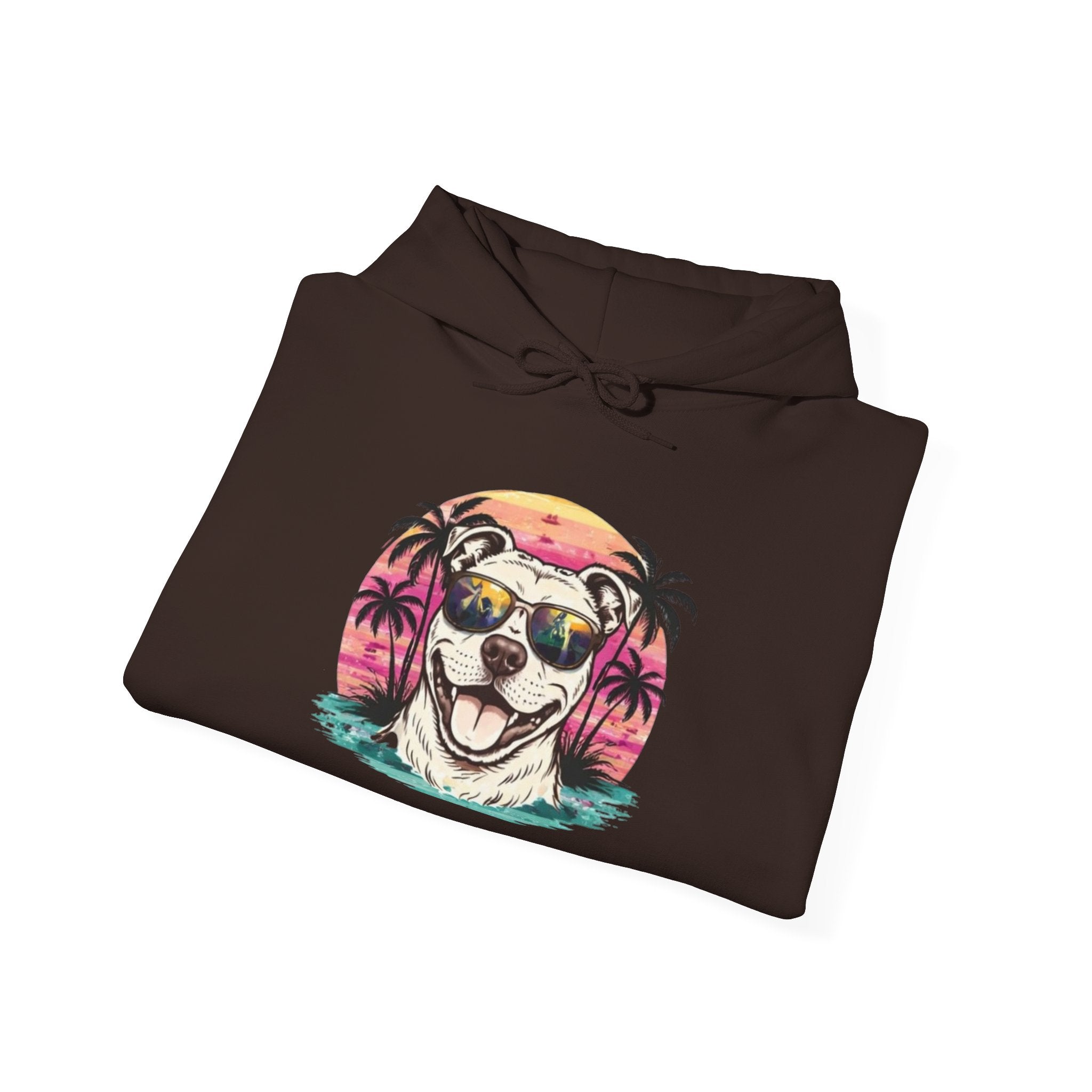 Dog Sunset Hoodie — Cool Pup with Sunglasses Tropical Beach Design