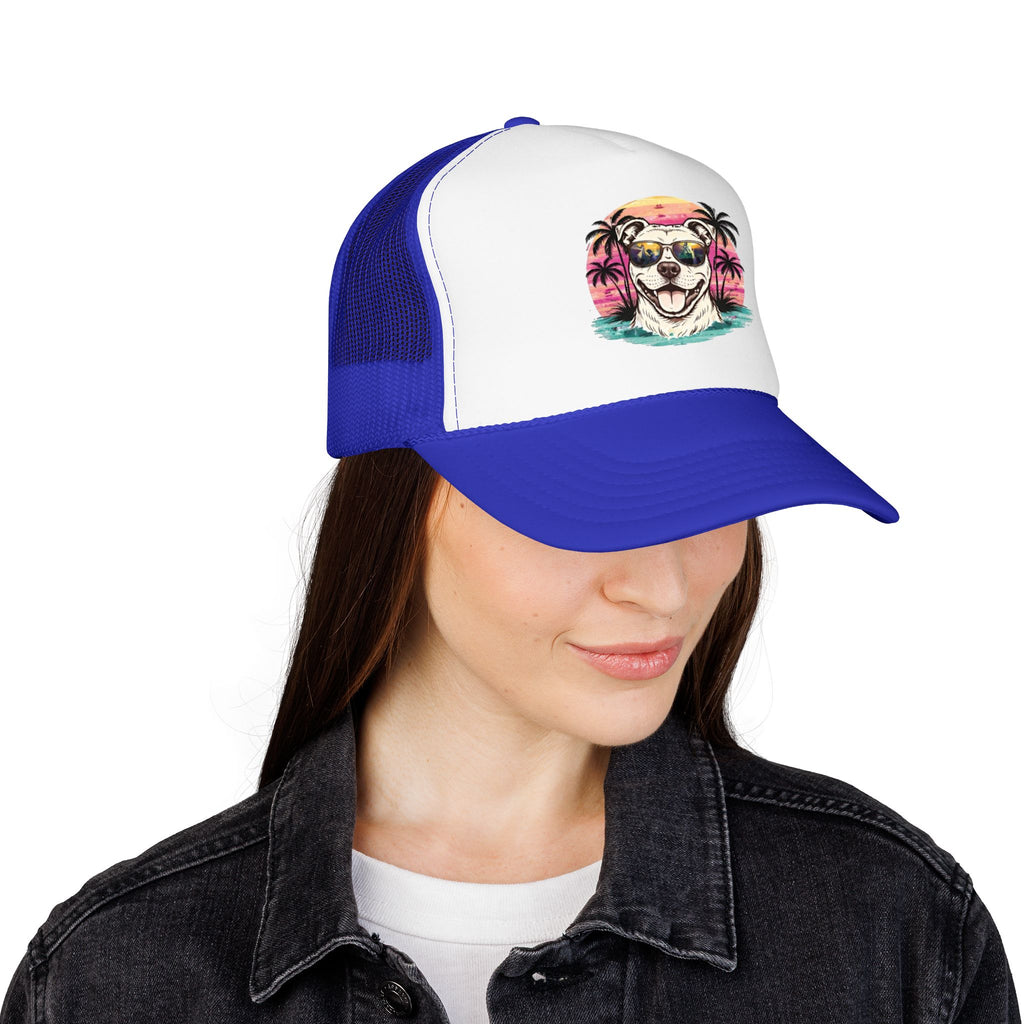 Trucker Hat - Retro Surf Dog with Sunglasses (Beach Vibes)