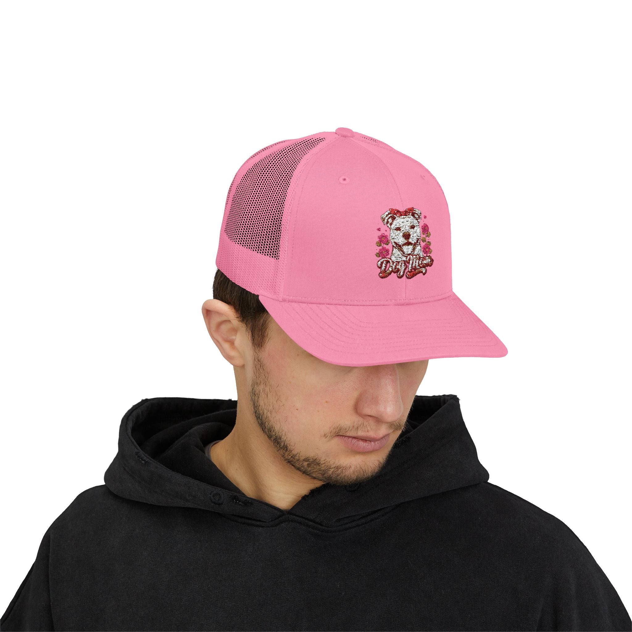 Trucker Cap — Floral Teddy 'Dog Mom' Embroidered Snapback