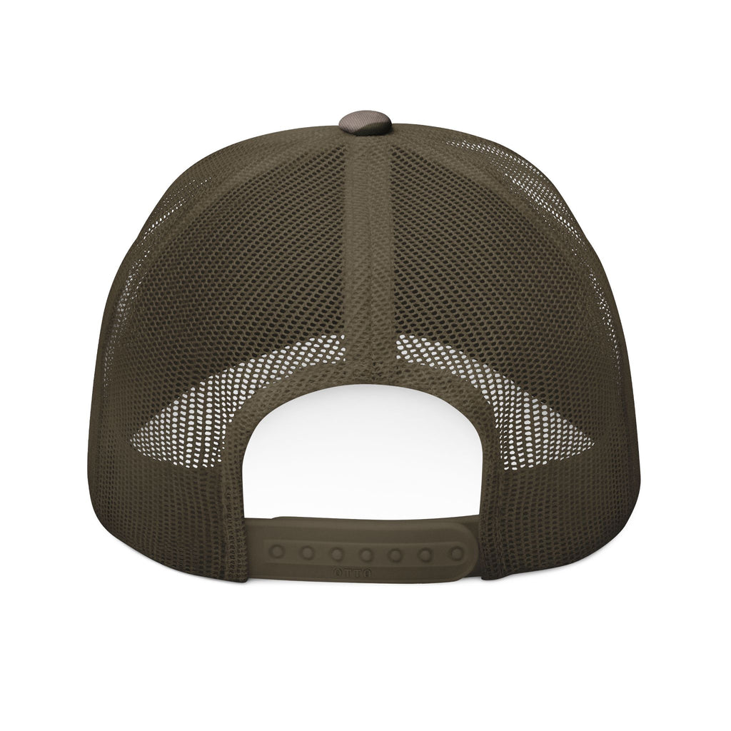 Camo Trucker Hat — Embroidered Skull Patch, Outdoor Hunting & Casual Cap
