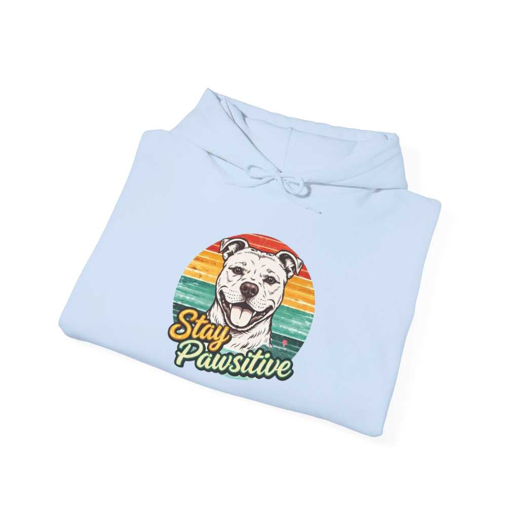 Stay Pawsitive Dog Hoodie — Retro Sun Graphic Sweatshirt for Dog Lovers