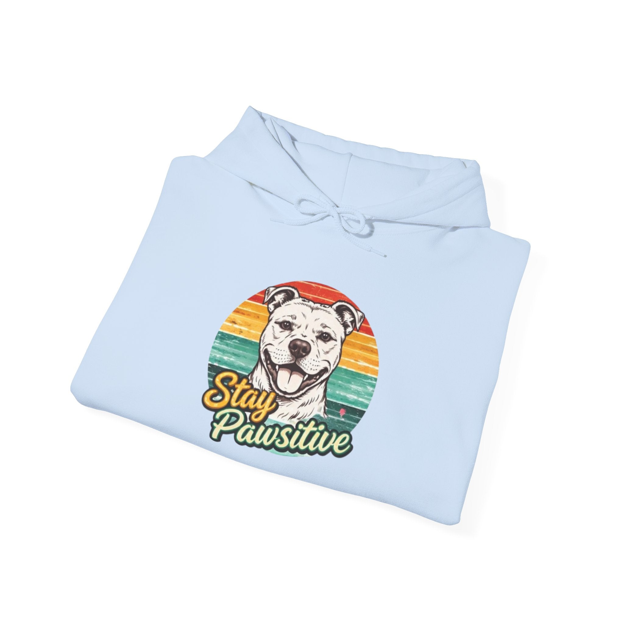 Stay Pawsitive Dog Hoodie — Retro Sun Graphic Sweatshirt for Dog Lovers