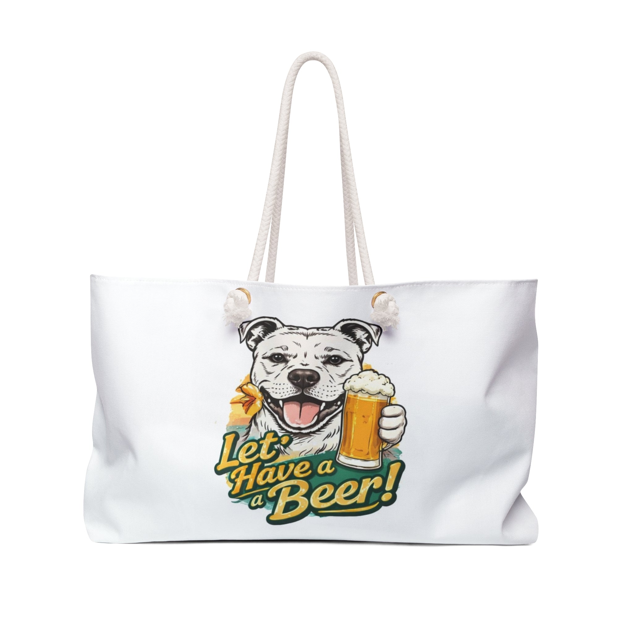 Weekender Bag — "Let’s Have a Beer!" Dog Graphic Tote for Beer Lovers