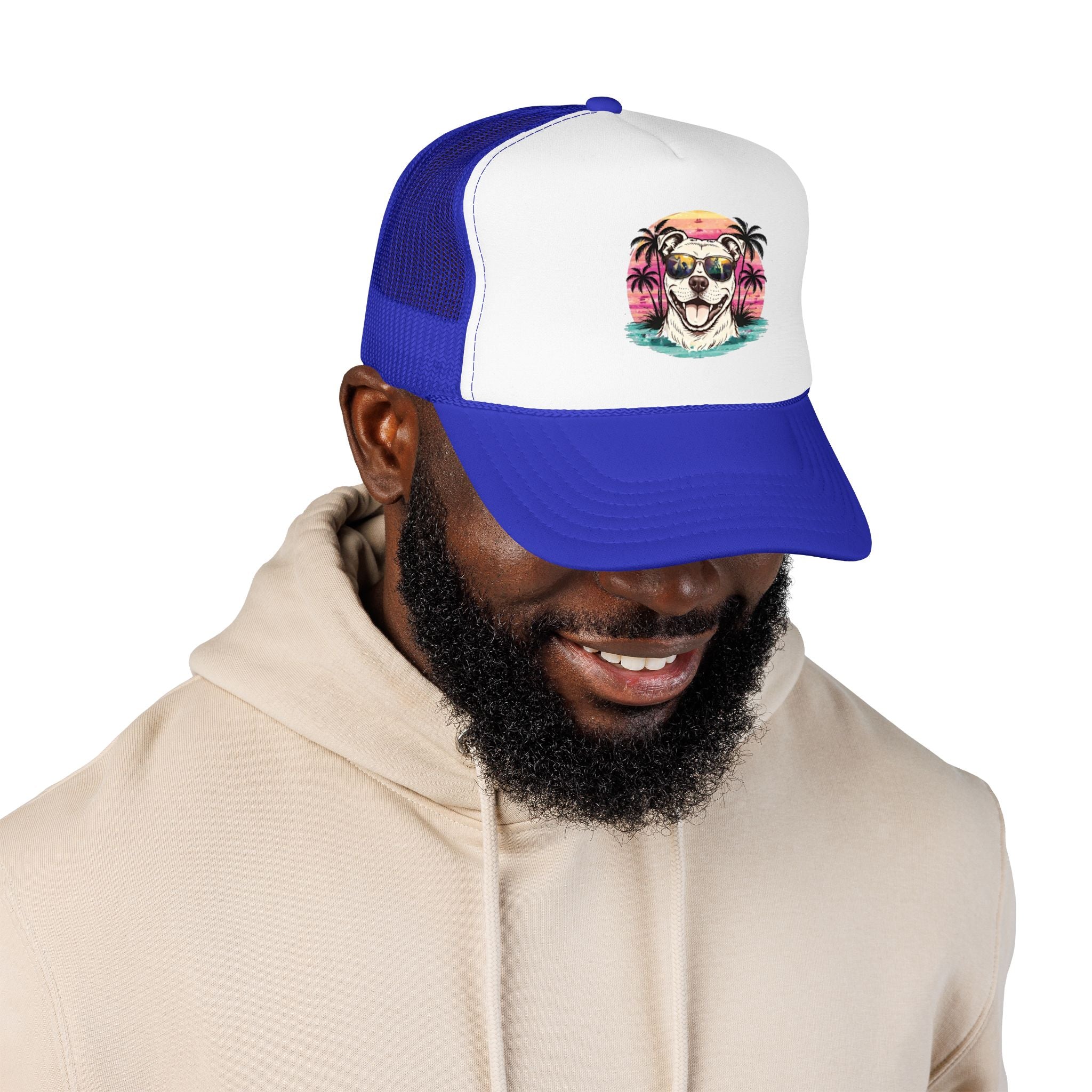 Trucker Hat - Retro Surf Dog with Sunglasses (Beach Vibes)