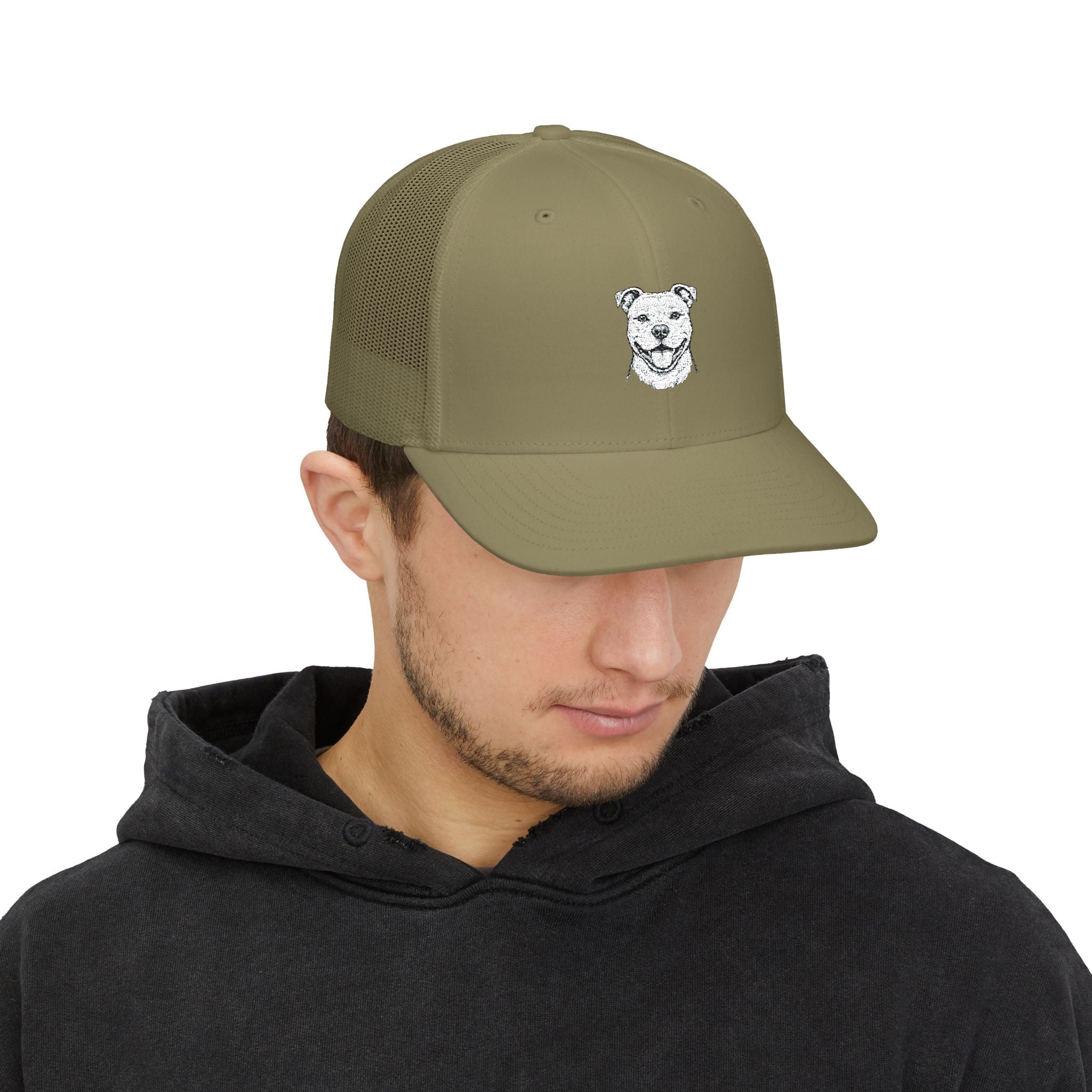 Embroidered Pitbull Trucker Hat — Black/White Snapback Cap