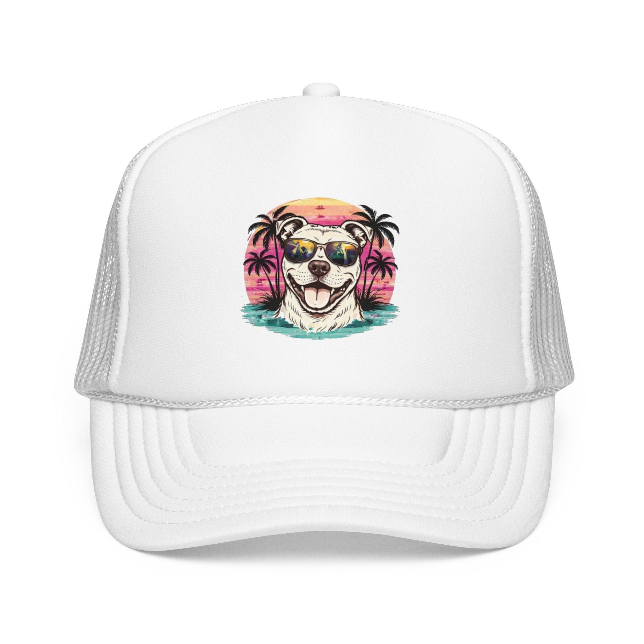 Trucker Hat - Retro Surf Dog with Sunglasses (Beach Vibes)