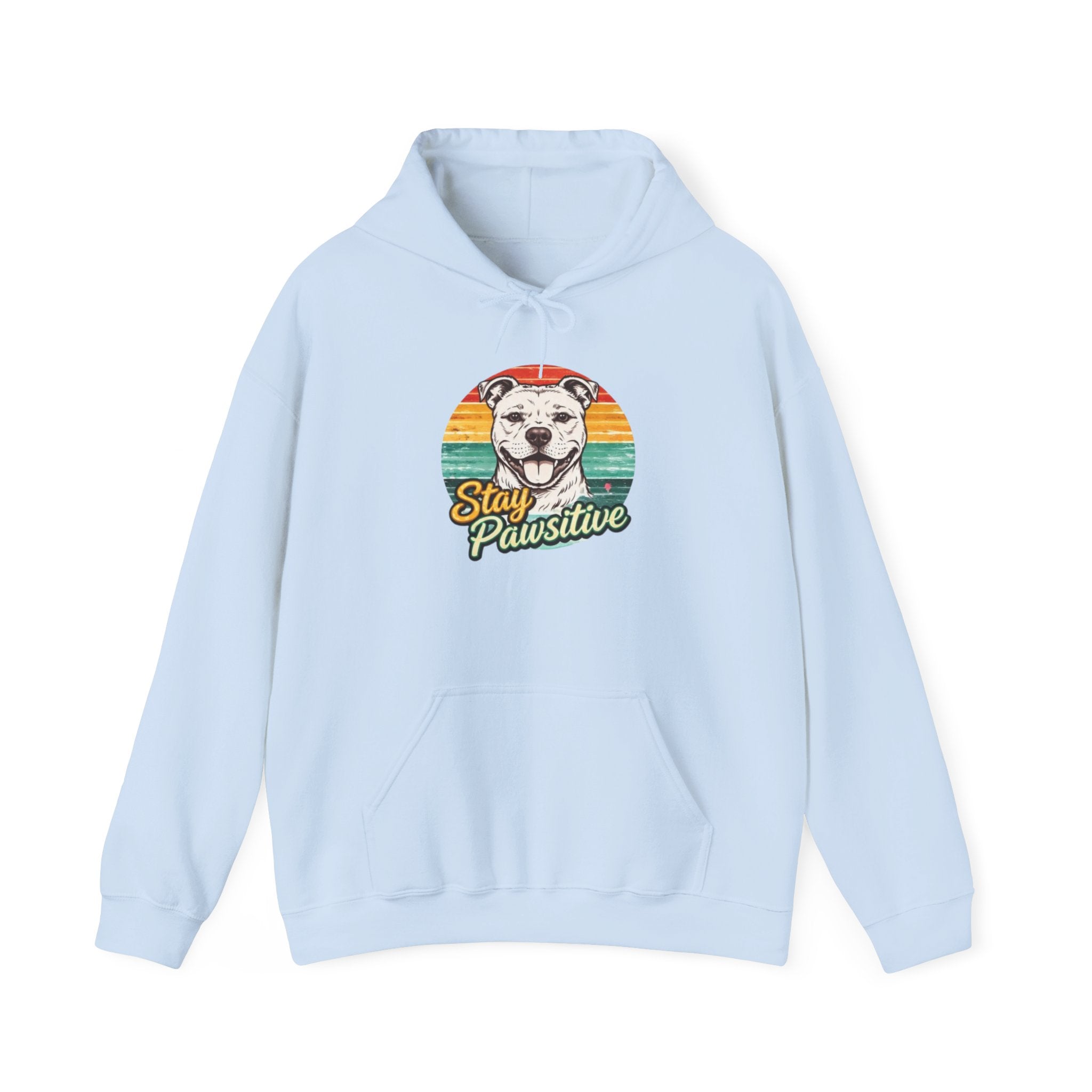 Stay Pawsitive Dog Hoodie — Retro Sun Graphic Sweatshirt for Dog Lovers