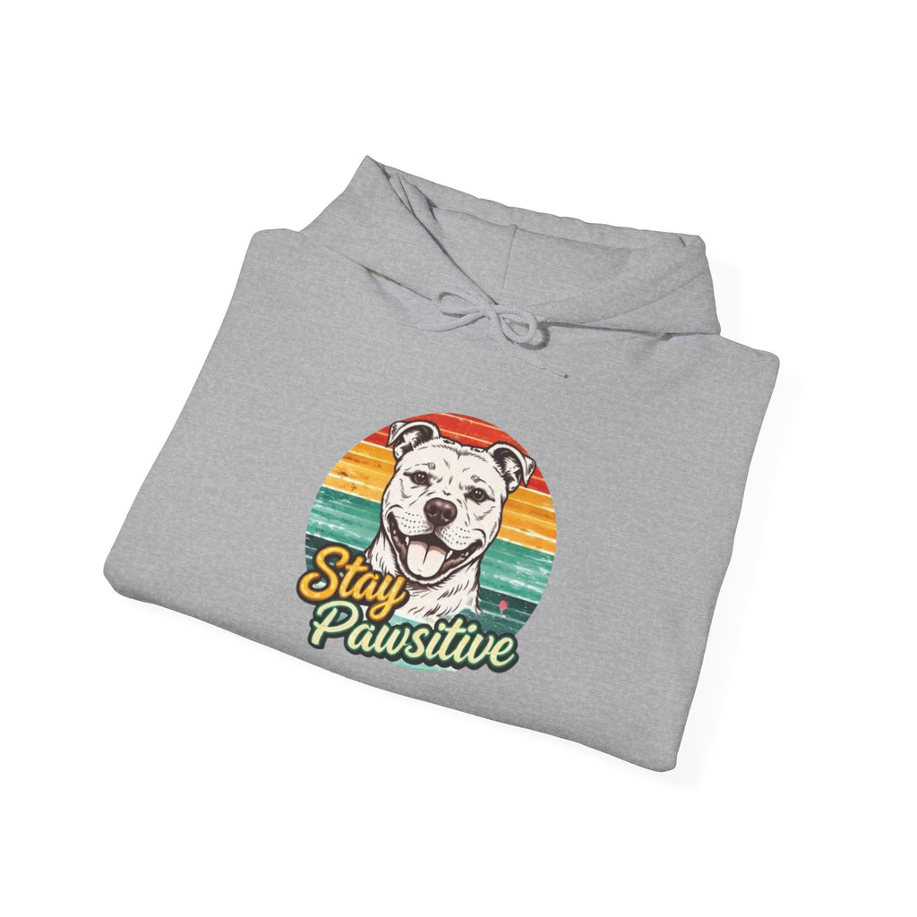 Stay Pawsitive Dog Hoodie — Retro Sun Graphic Sweatshirt for Dog Lovers