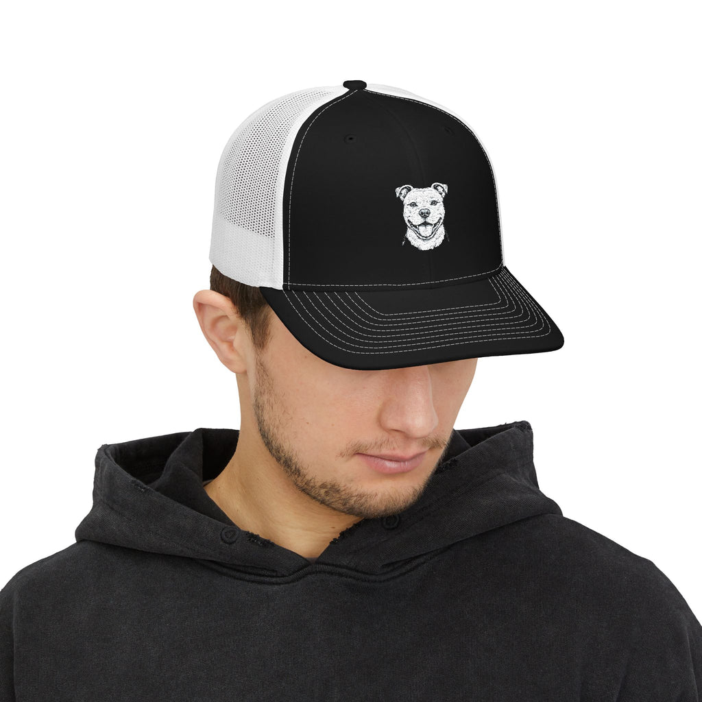 Embroidered Pitbull Trucker Hat — Black/White Snapback Cap