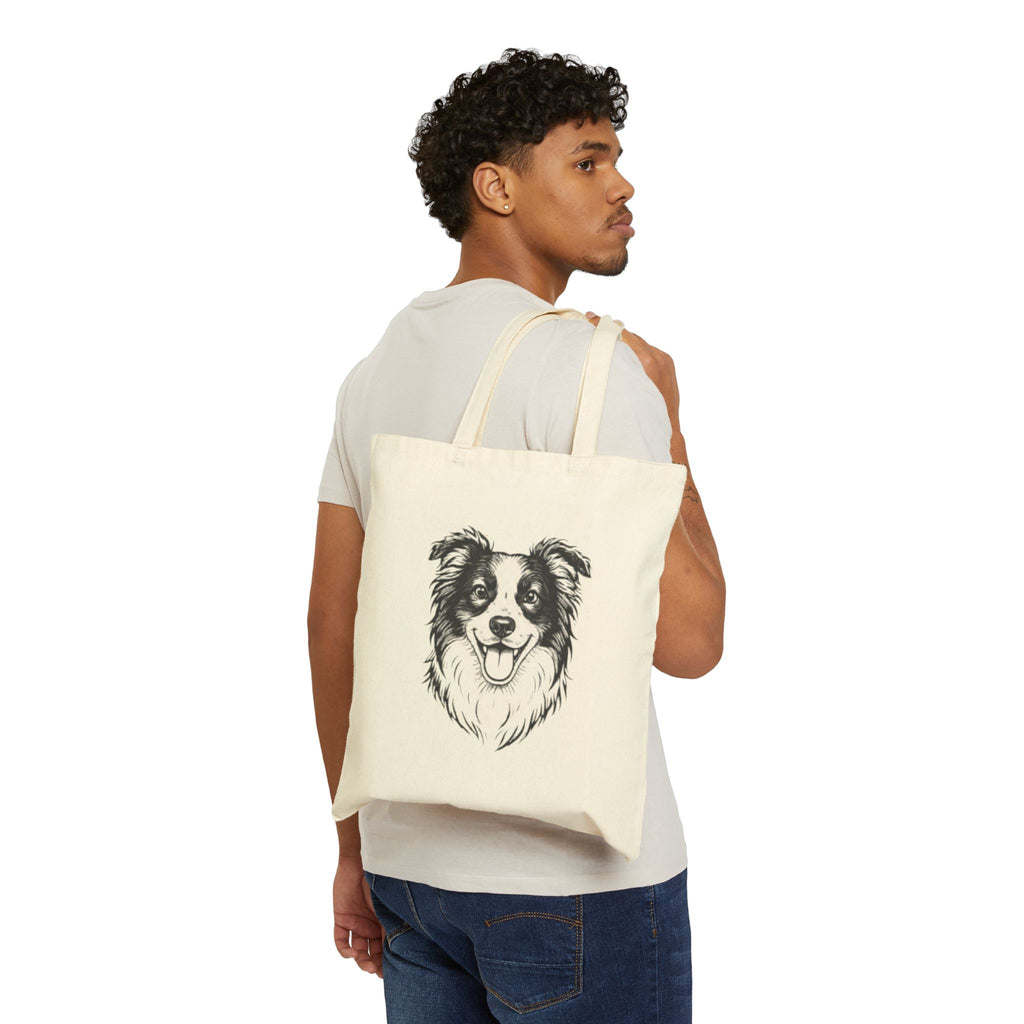 Tote Bag — Smiling Border Collie Illustration Cotton Canvas Tote
