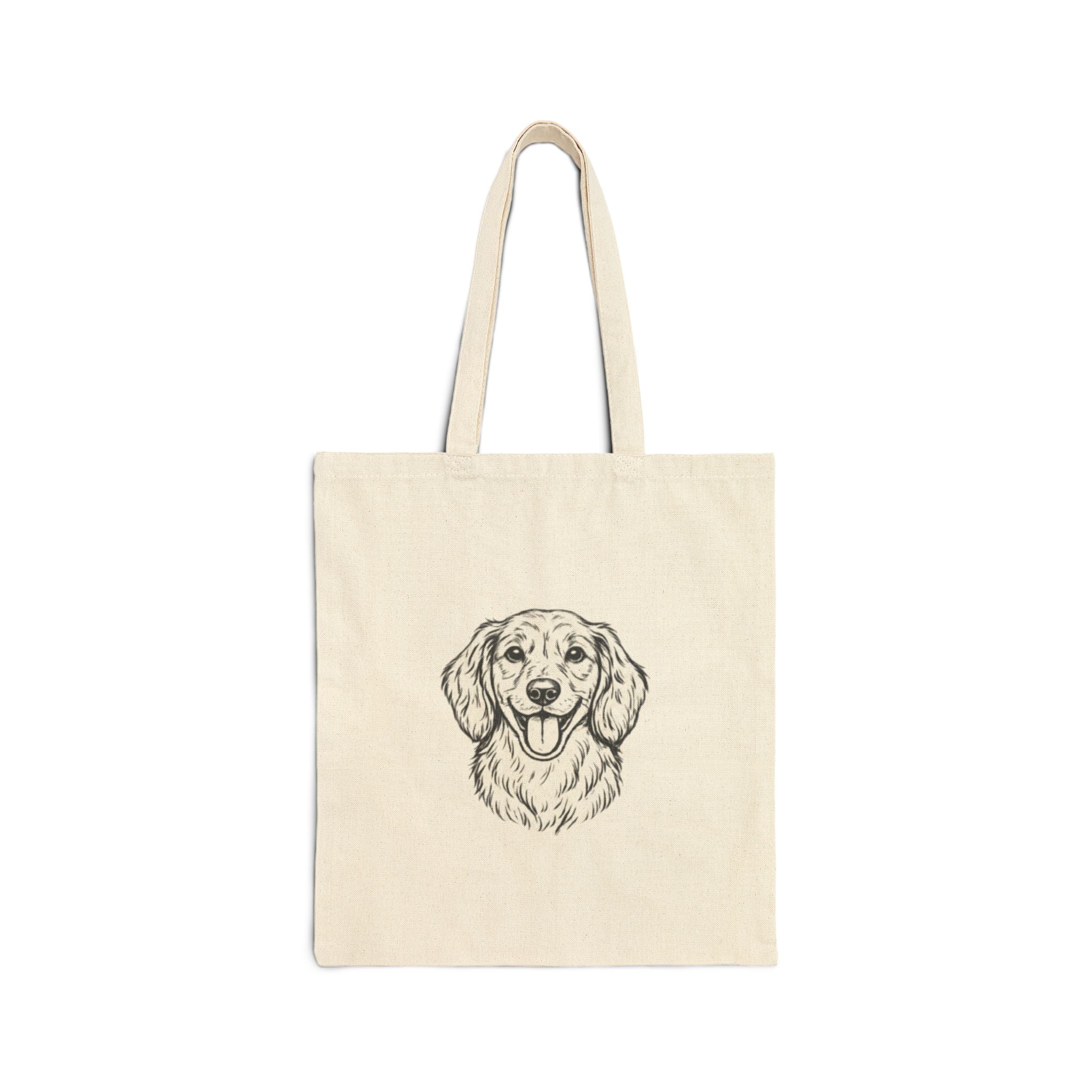 Golden Retriever Sketch Tote Bag — Cotton Canvas Dog Lover Grocery/Beach Bag