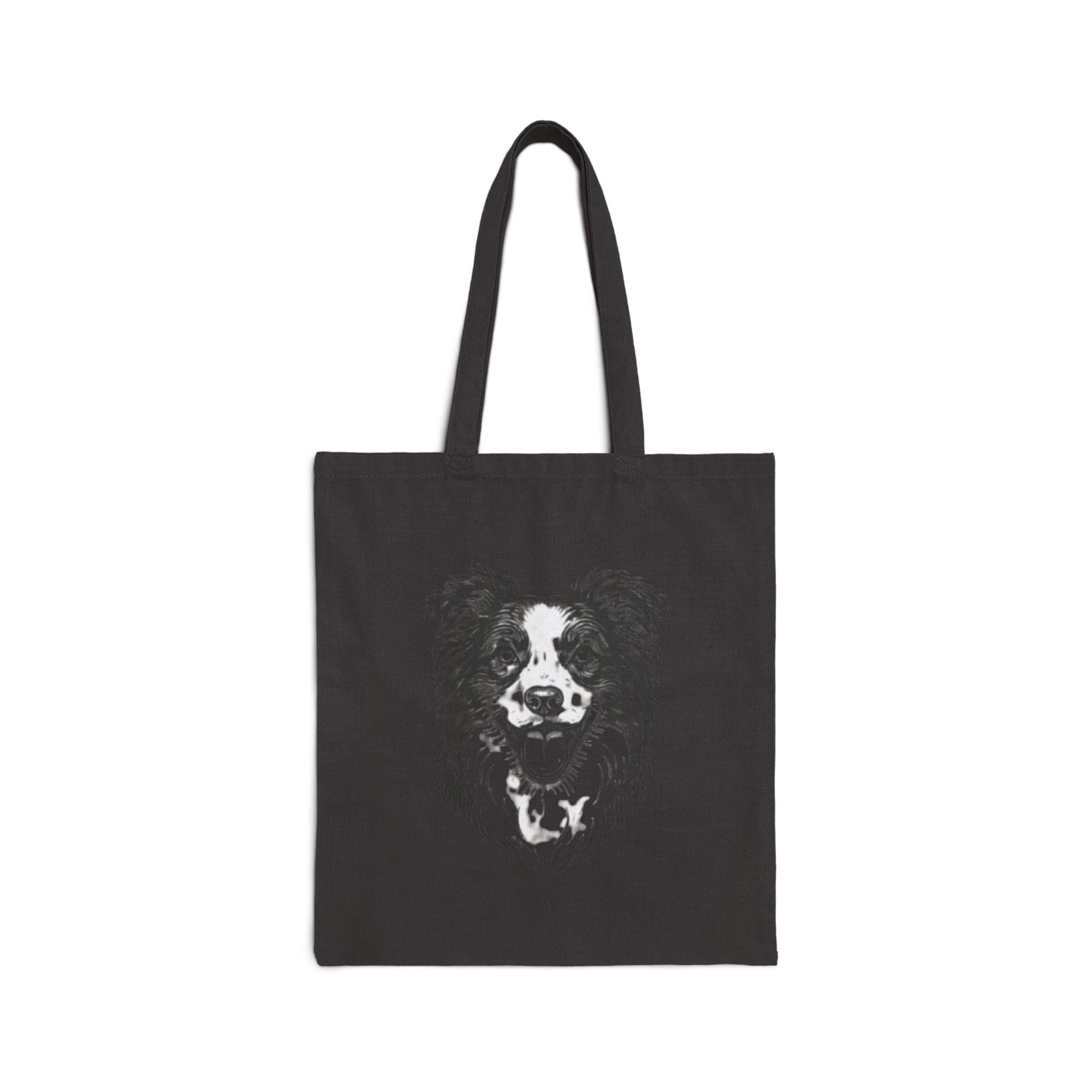 Tote Bag — Smiling Border Collie Illustration Cotton Canvas Tote