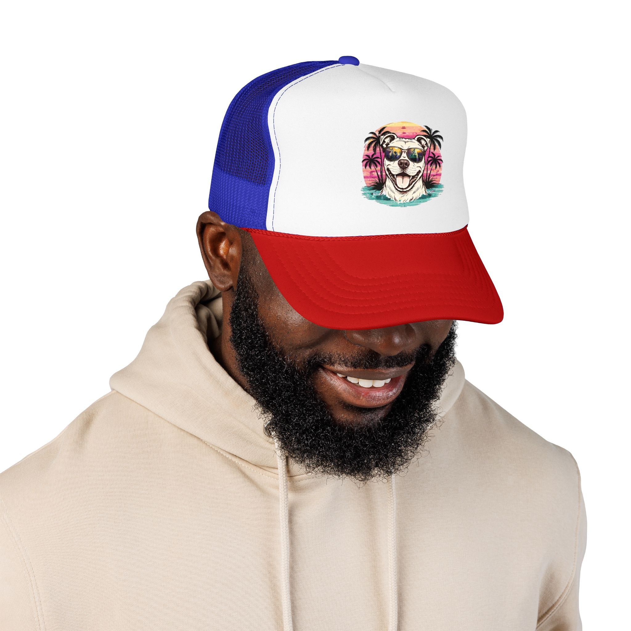 Trucker Hat - Retro Surf Dog with Sunglasses (Beach Vibes)