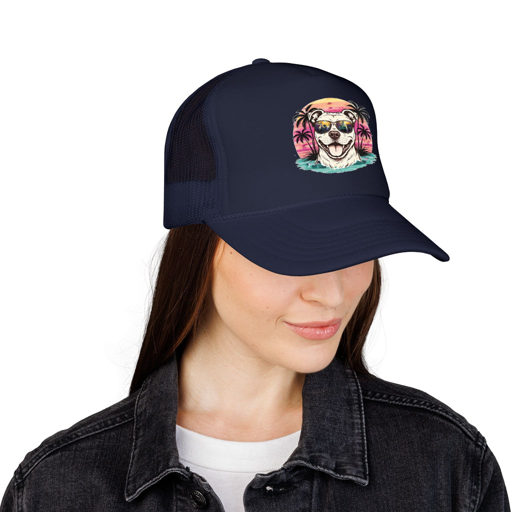 Trucker Hat - Retro Surf Dog with Sunglasses (Beach Vibes)