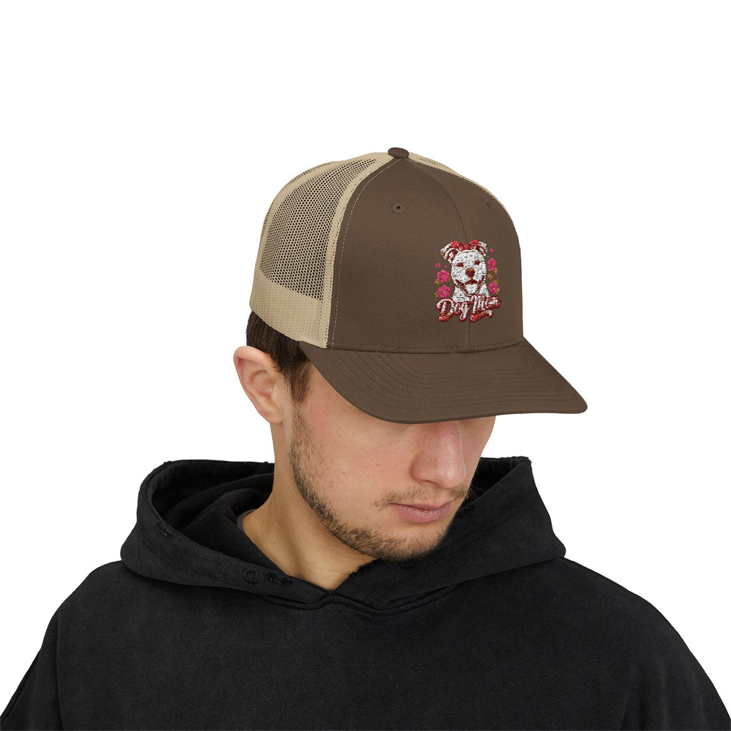 Trucker Cap — Floral Teddy 'Dog Mom' Embroidered Snapback