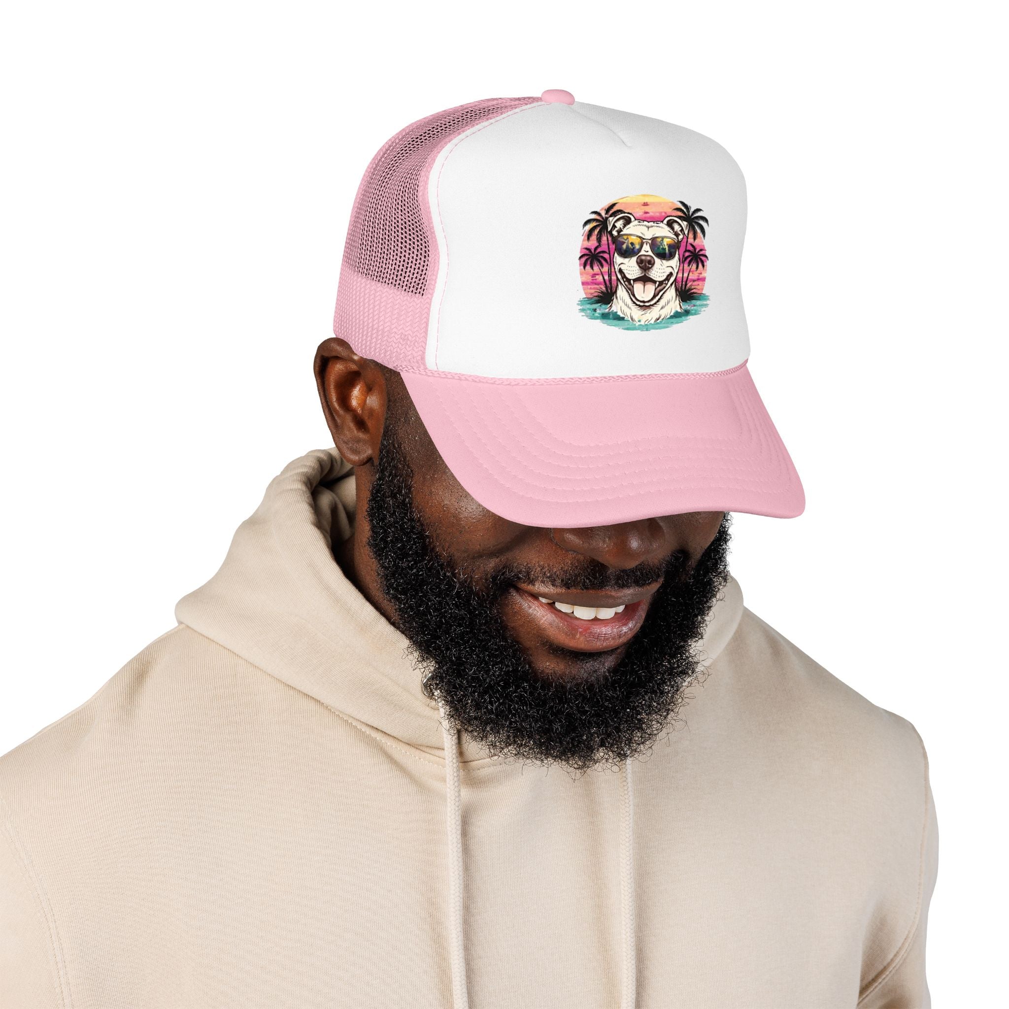Trucker Hat - Retro Surf Dog with Sunglasses (Beach Vibes)