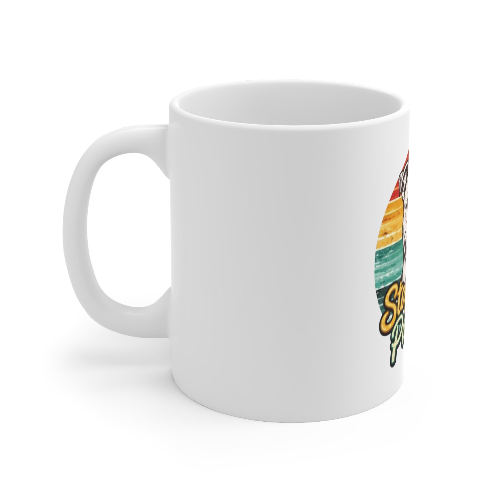 Stay Pawsitive Dog Mug — Retro Rainbow Ceramic Coffee Cup (11oz & 15oz)