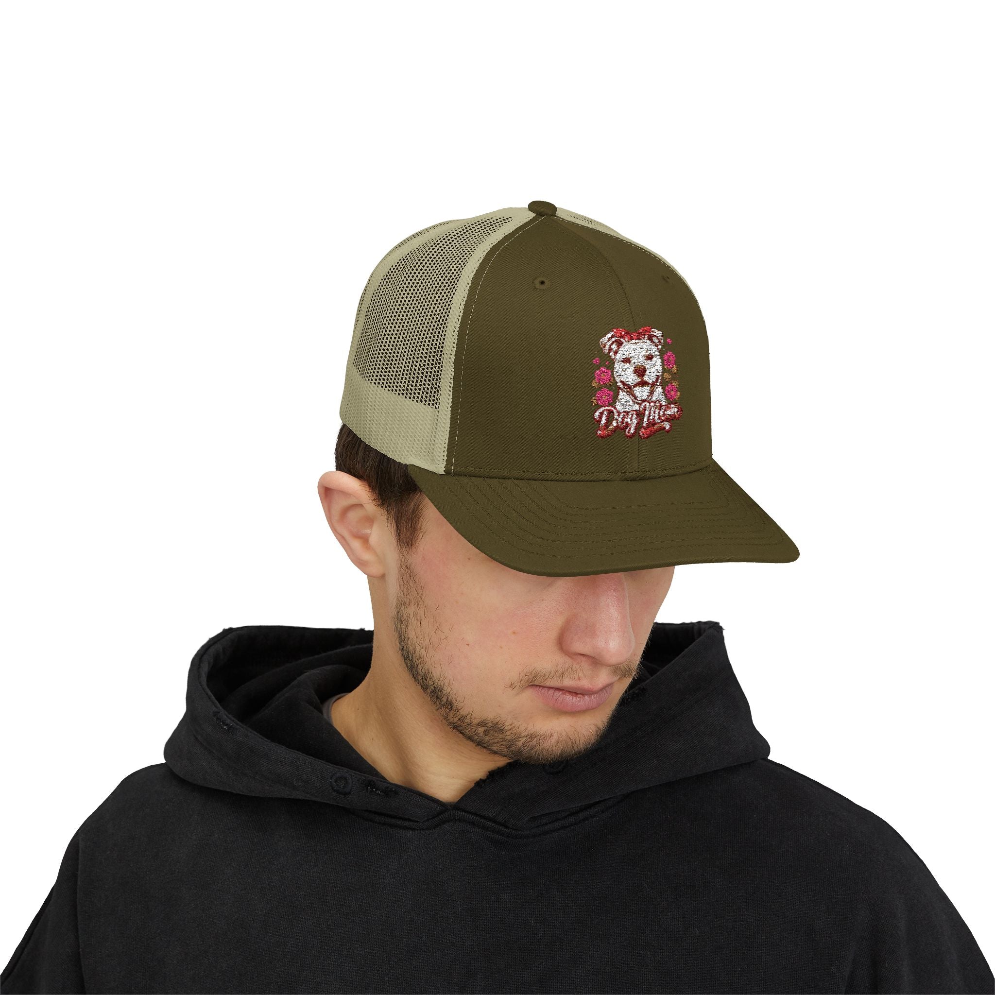 Trucker Cap — Floral Teddy 'Dog Mom' Embroidered Snapback