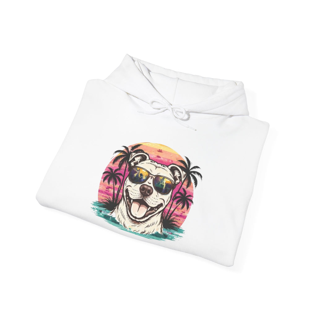 Dog Sunset Hoodie — Cool Pup with Sunglasses Tropical Beach Design