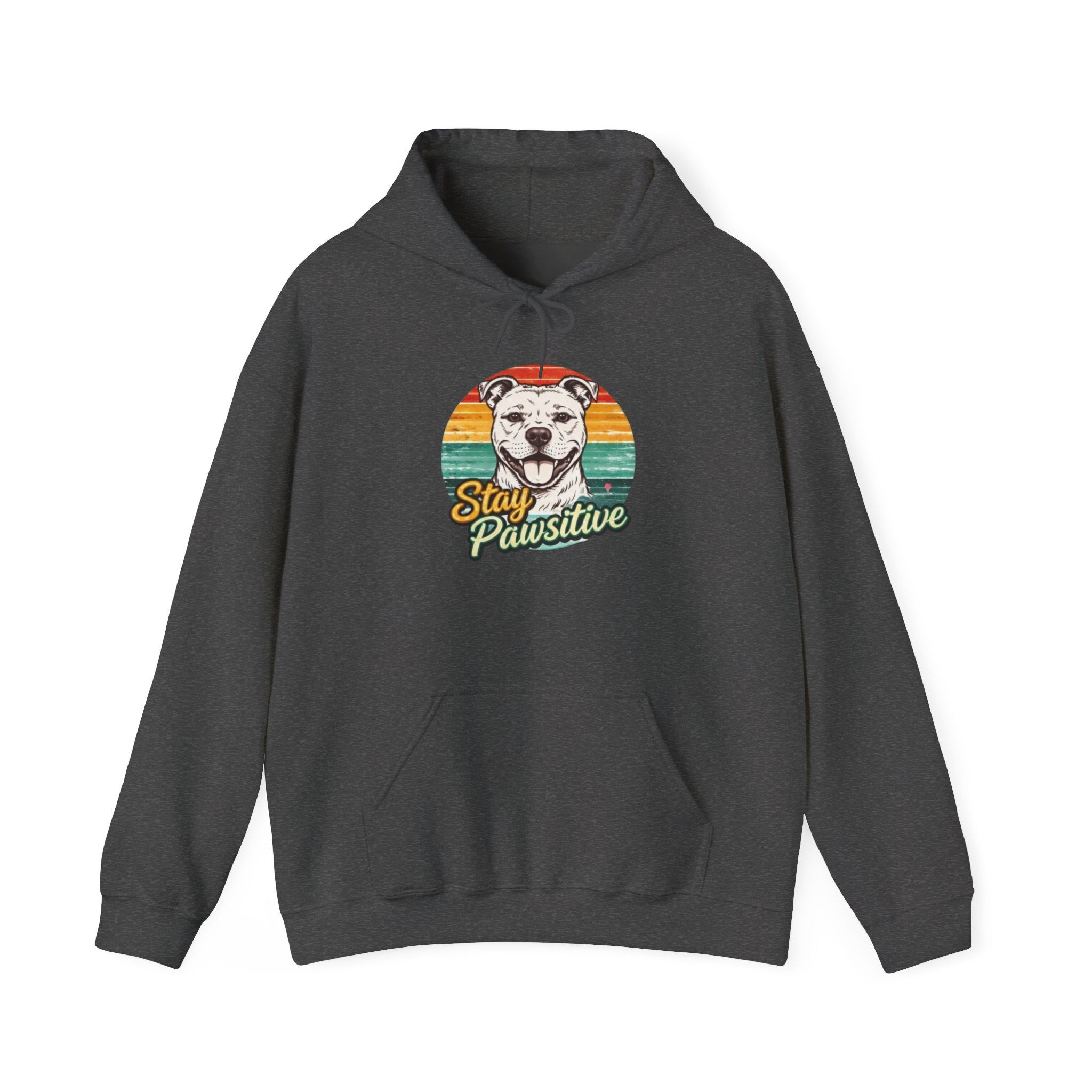 Stay Pawsitive Dog Hoodie — Retro Sun Graphic Sweatshirt for Dog Lovers