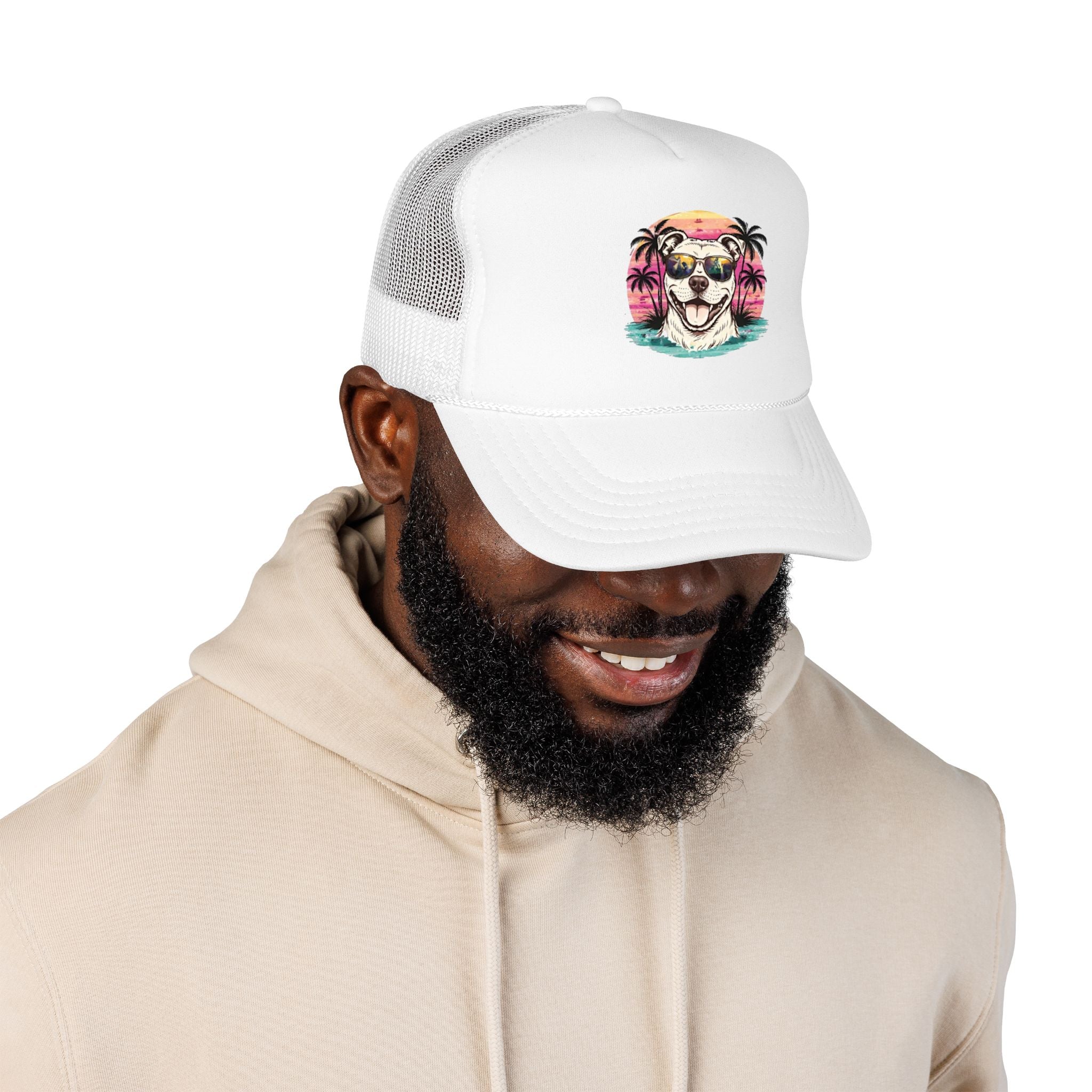 Trucker Hat - Retro Surf Dog with Sunglasses (Beach Vibes)