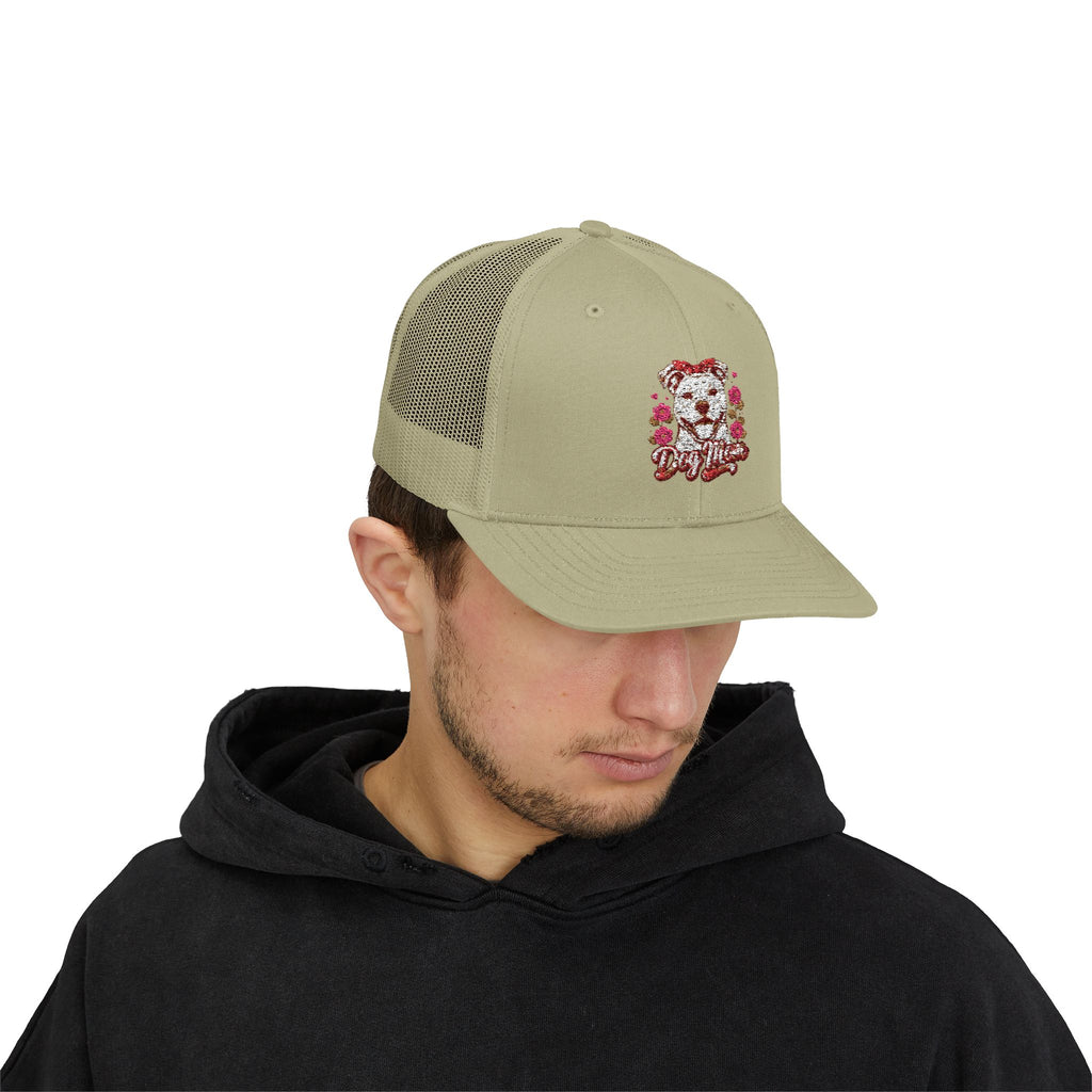 Trucker Cap — Floral Teddy 'Dog Mom' Embroidered Snapback