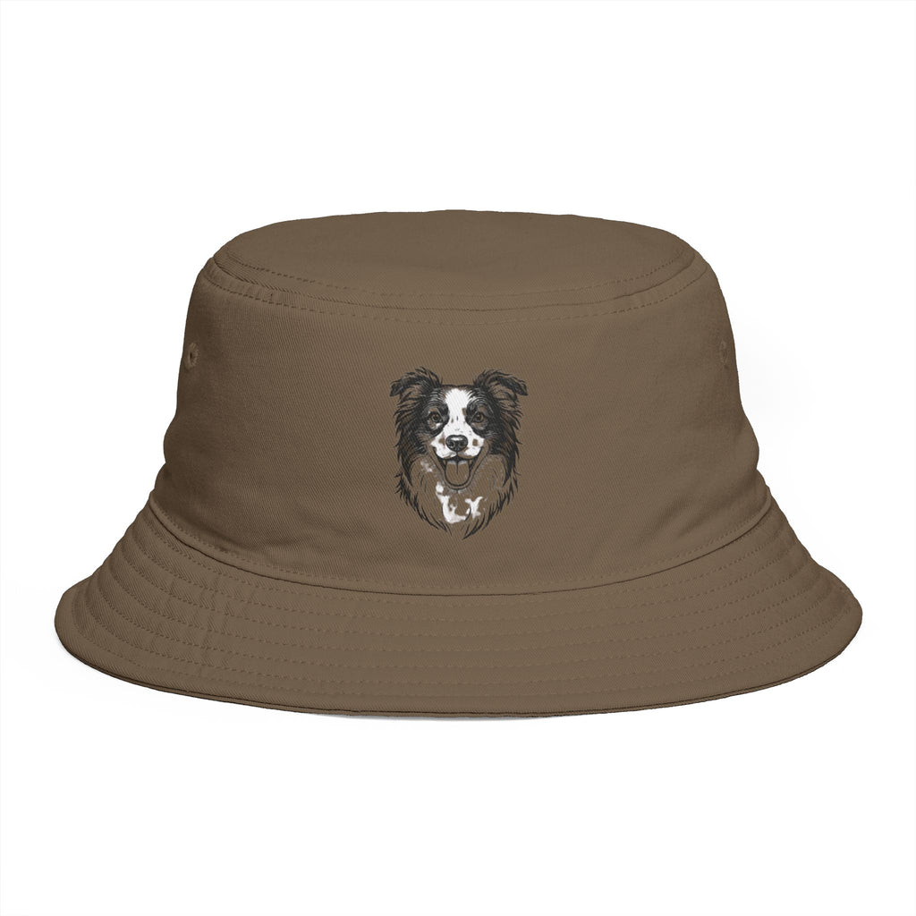 Brown Bucket Hat with Border Collie Portrait – Dog Lover Sun Hat