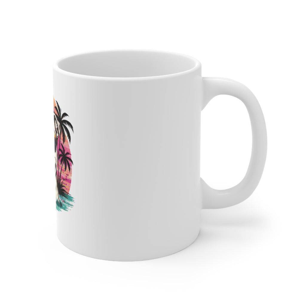 Retro Beach Dog Coffee Mug — Happy Pup with Sunglasses, 11oz & 15oz