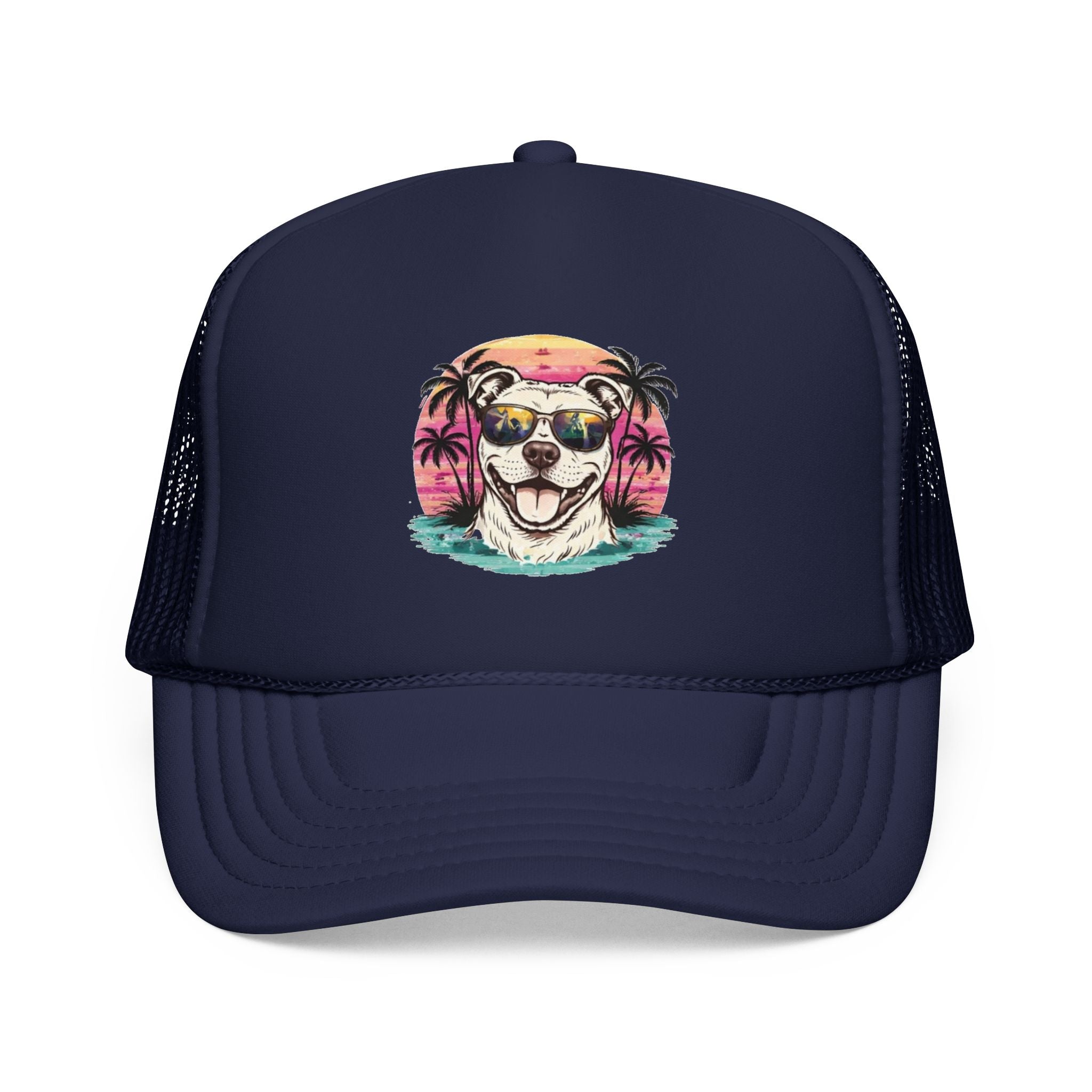 Trucker Hat - Retro Surf Dog with Sunglasses (Beach Vibes)