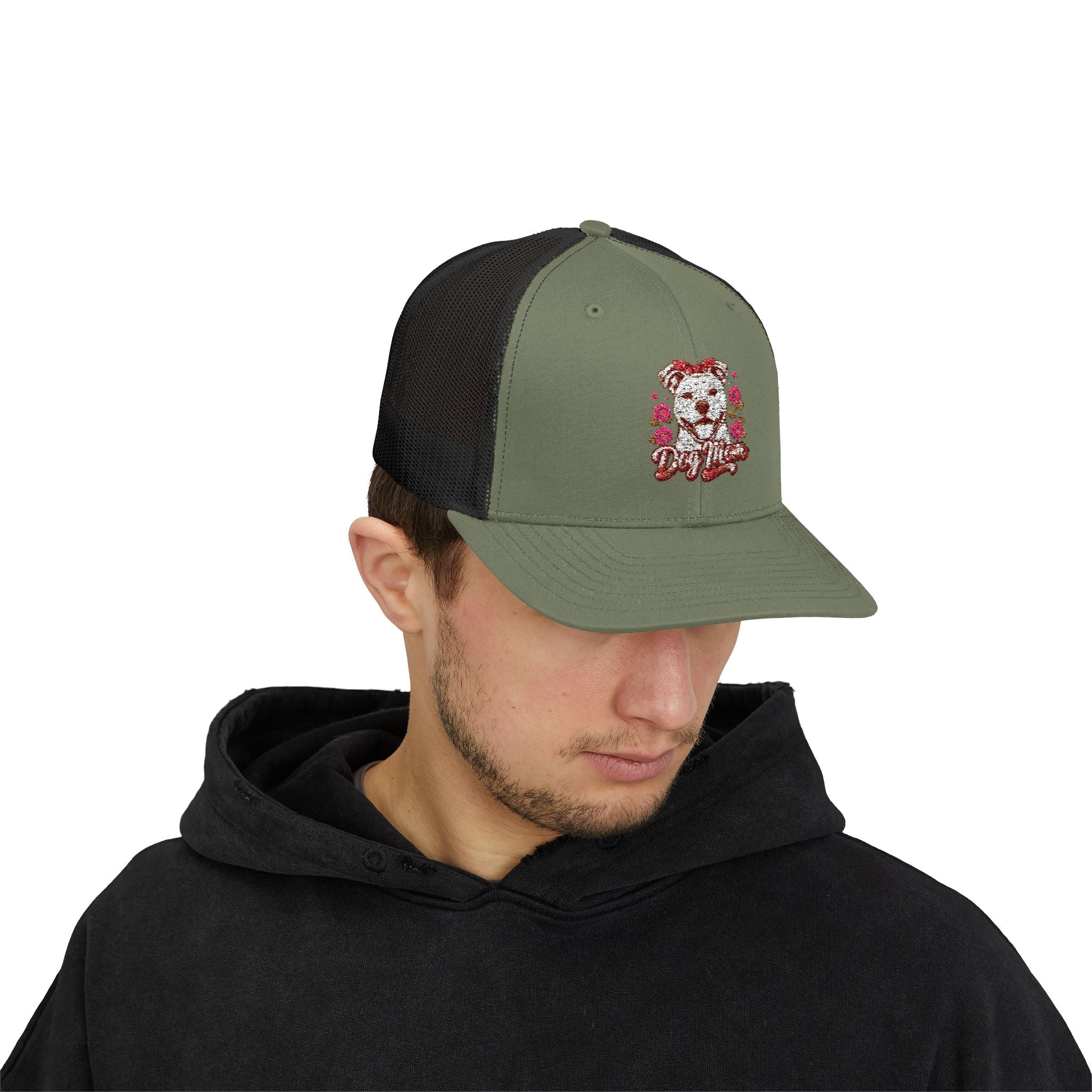 Trucker Cap — Floral Teddy 'Dog Mom' Embroidered Snapback