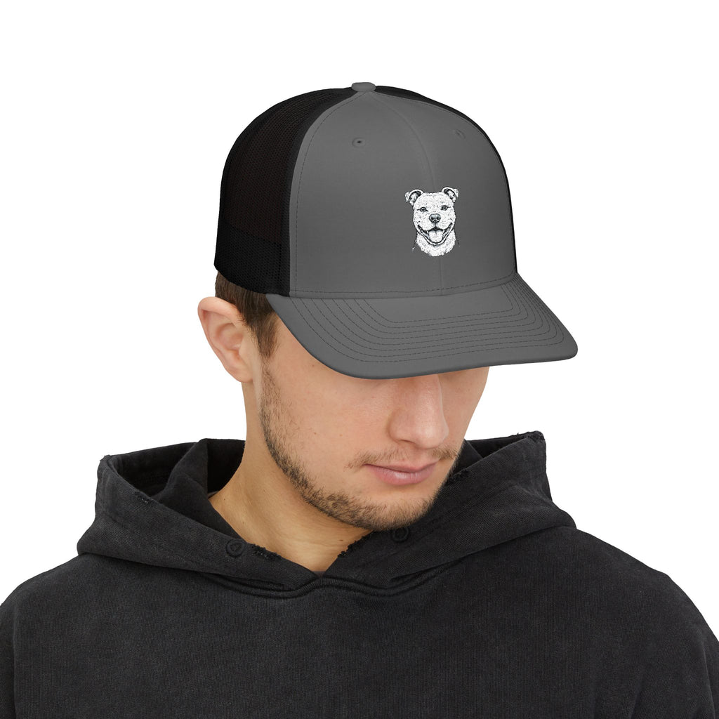 Embroidered Pitbull Trucker Hat — Black/White Snapback Cap