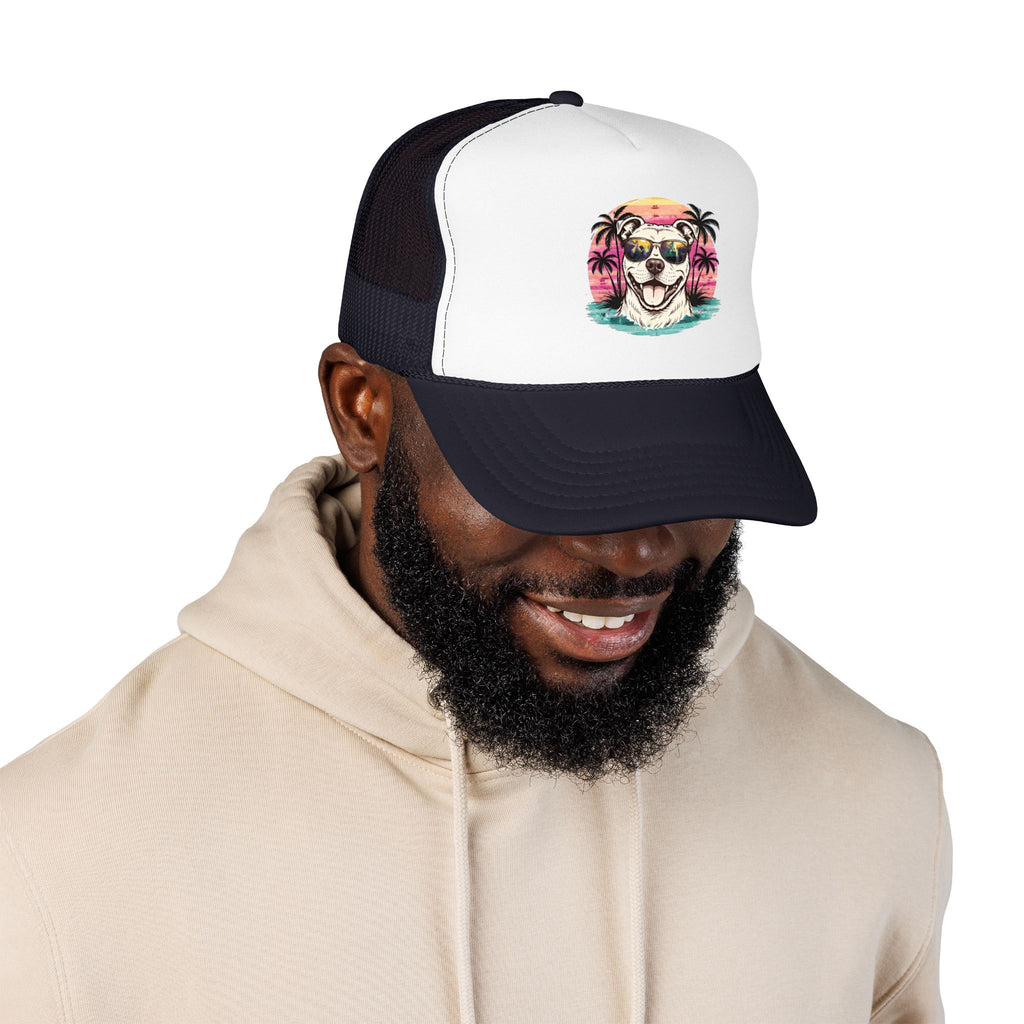 Trucker Hat - Retro Surf Dog with Sunglasses (Beach Vibes)