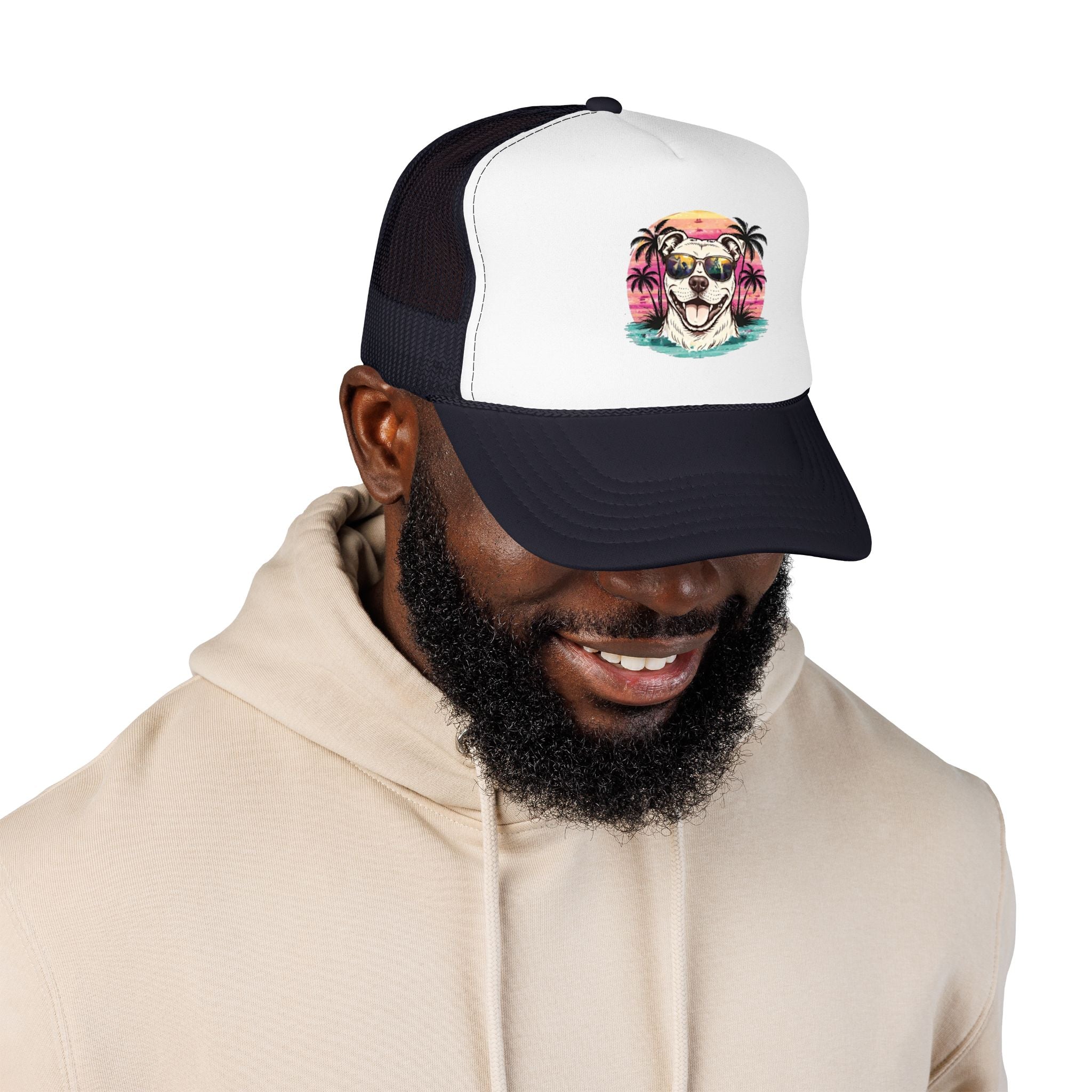 Trucker Hat - Retro Surf Dog with Sunglasses (Beach Vibes)