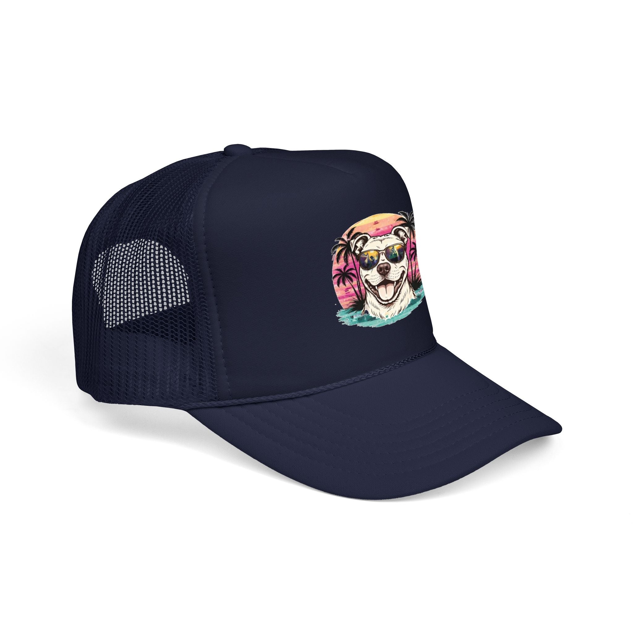 Trucker Hat - Retro Surf Dog with Sunglasses (Beach Vibes)