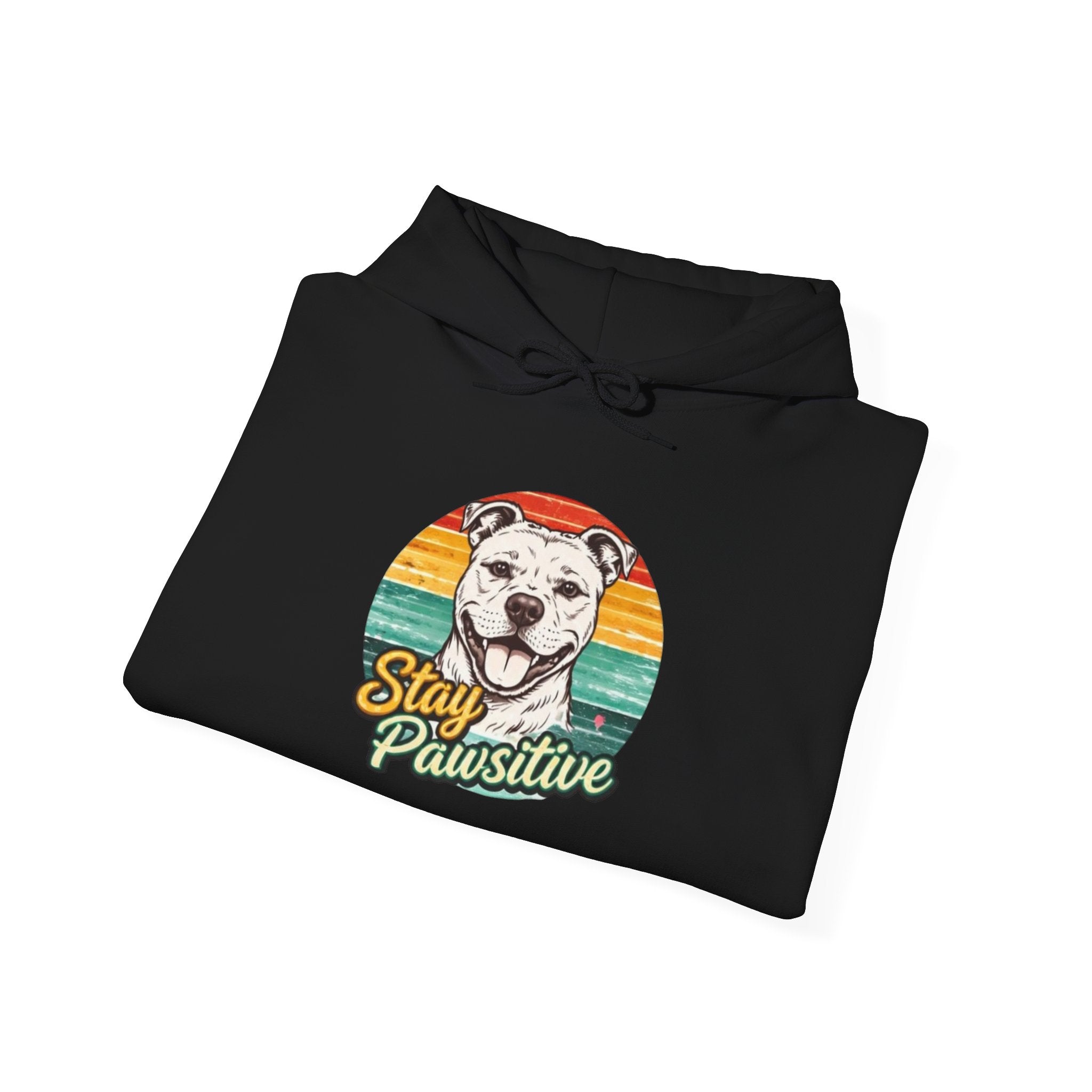Stay Pawsitive Dog Hoodie — Retro Sun Graphic Sweatshirt for Dog Lovers