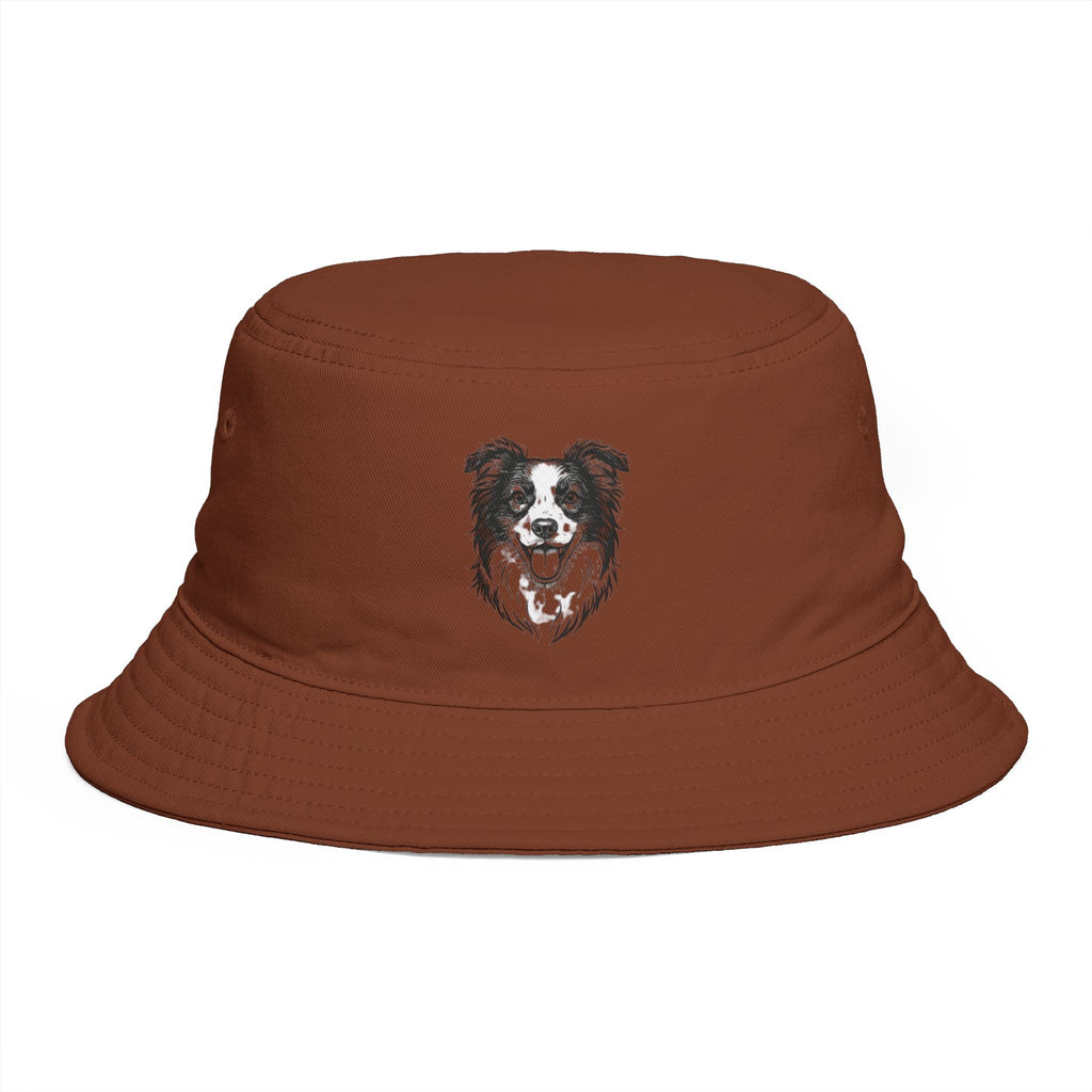 Brown Bucket Hat with Border Collie Portrait – Dog Lover Sun Hat