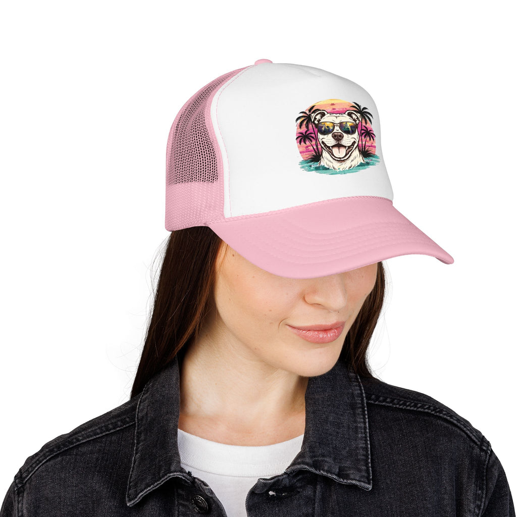 Trucker Hat - Retro Surf Dog with Sunglasses (Beach Vibes)