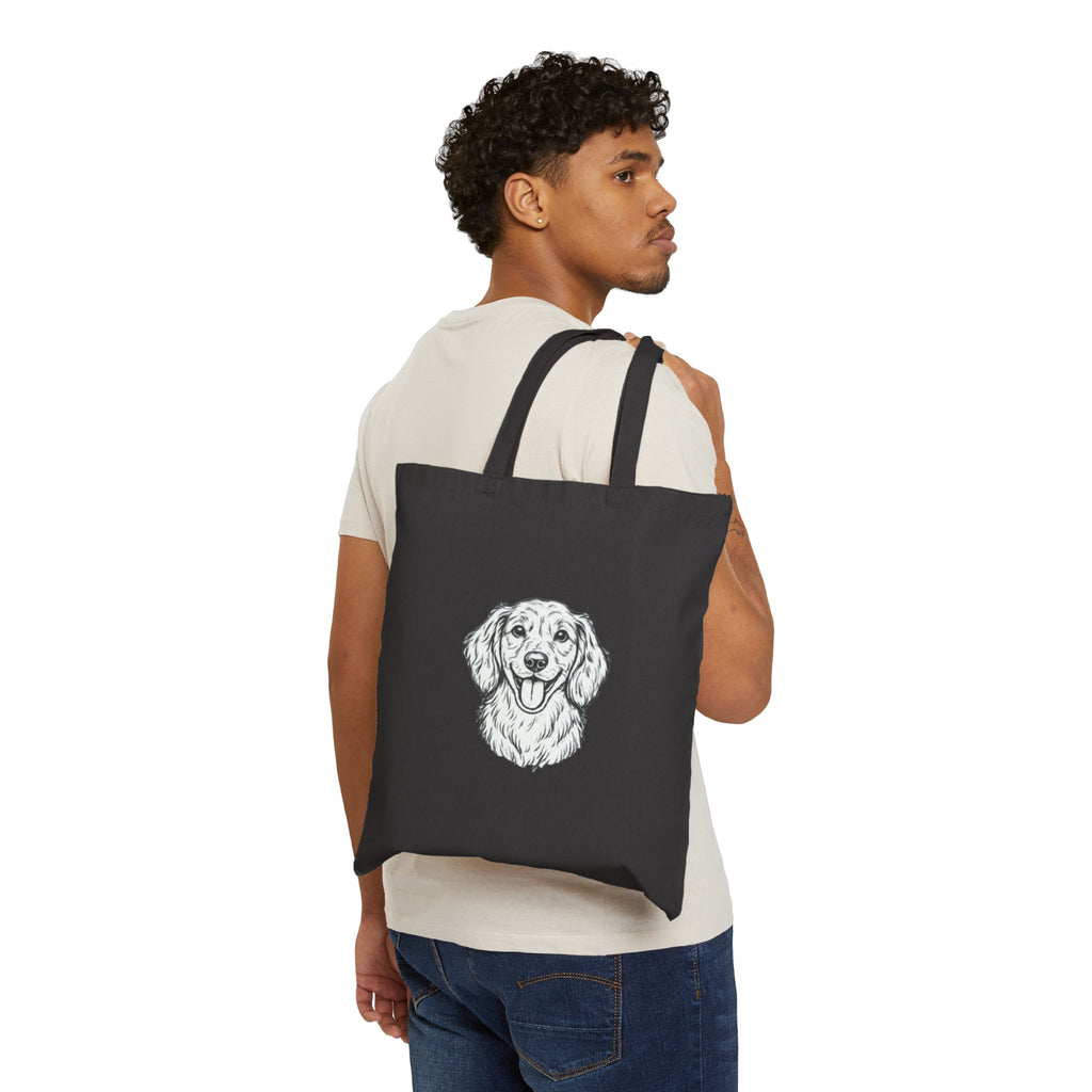 Golden Retriever Sketch Tote Bag — Cotton Canvas Dog Lover Grocery/Beach Bag